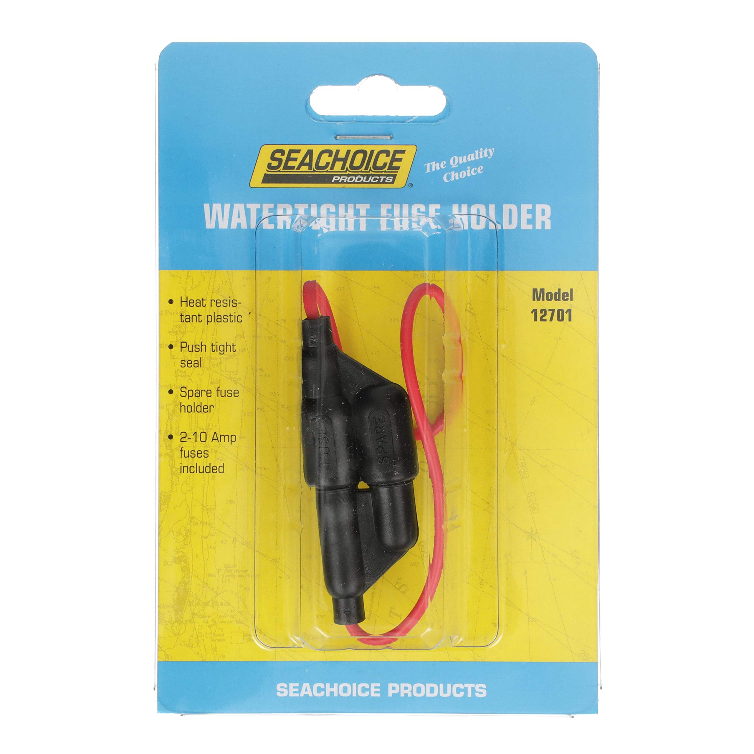 Seachoice In-Line Fuse Holder With Spare, Waterproof, 10 Amp Fuse