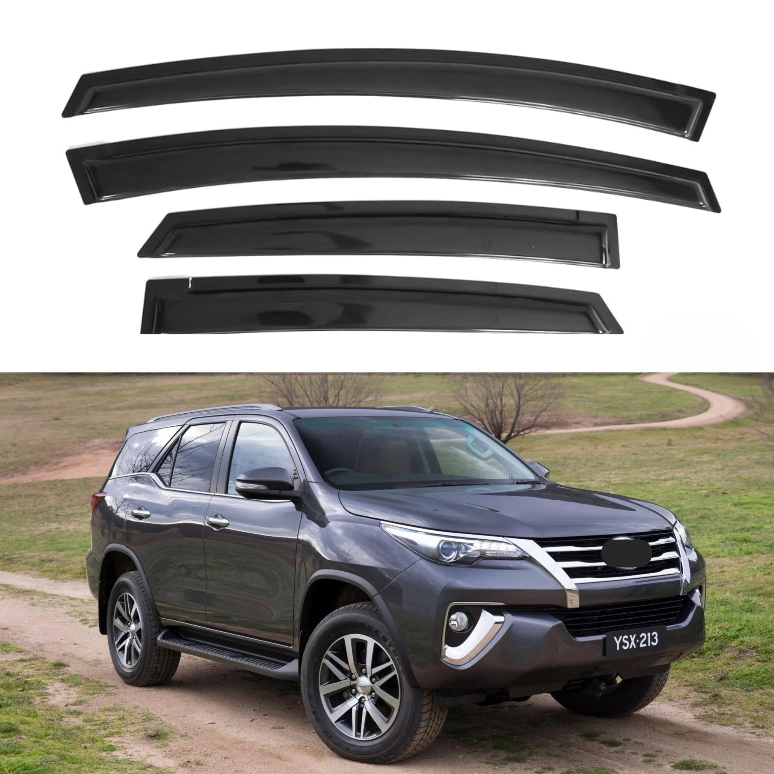 Ig Window Visor For Toyota Fortuner 2005-2015, Rain Guard Tape-On Extra Durable Sun Wind Side Vent Window Deflector, 2005 2006 2