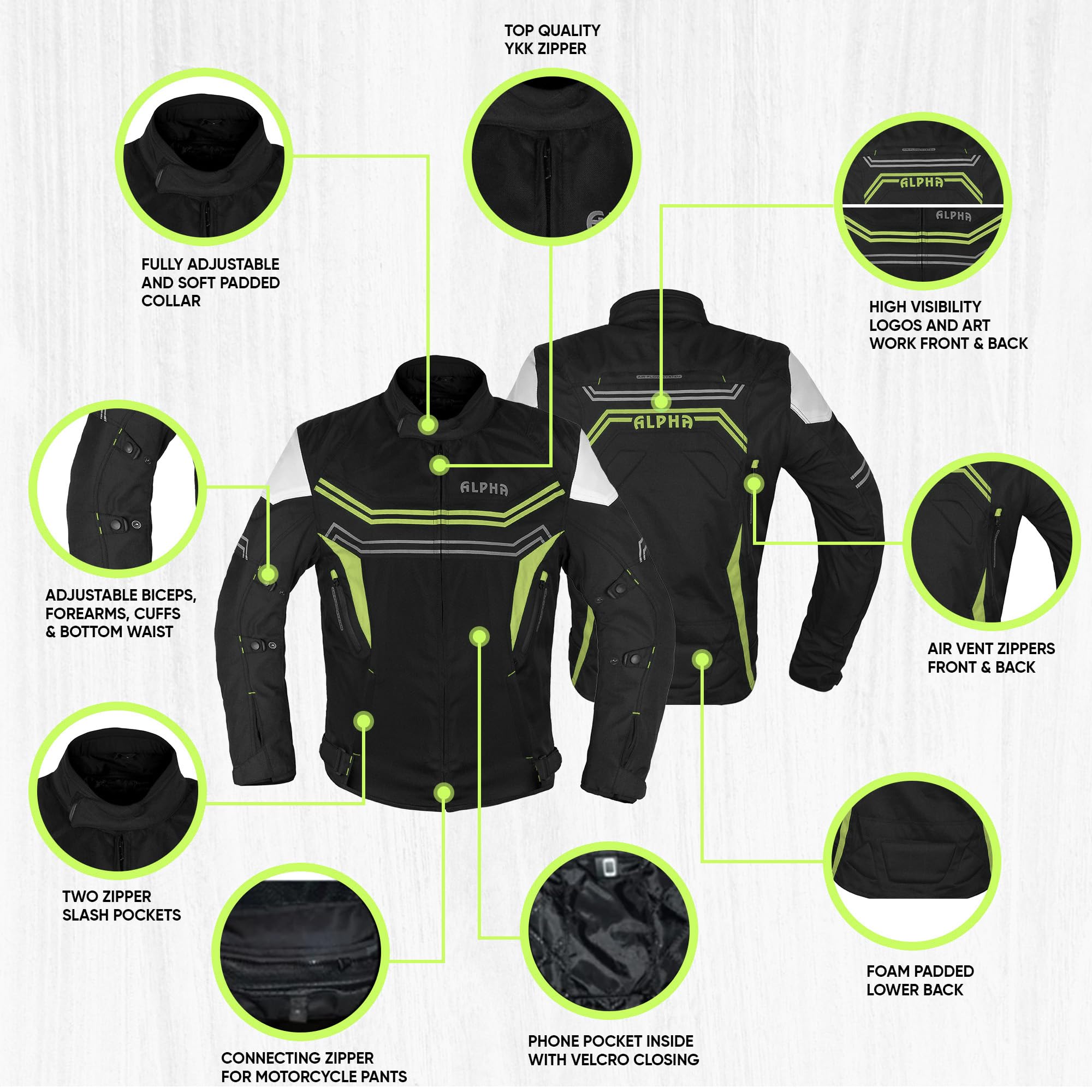 Motorcycle Jacket For Men Enduro Dualsport Riding High Visibility Dirtbike Ce Armor Waterproof All Season (Green, Large)
