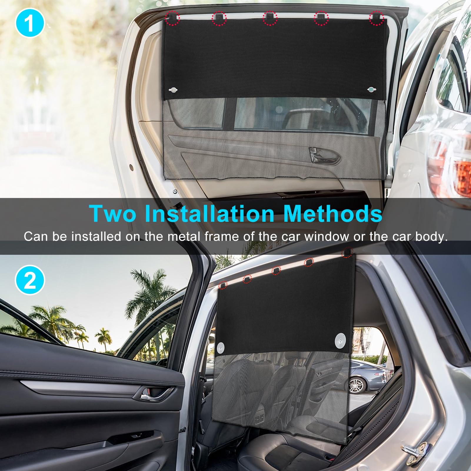 Car Window Shades, 2 Pcs Half Blackout & Half See-Through Magnetic Sun Shade For Rear Window Covers With Fixed Suction Cups,Car