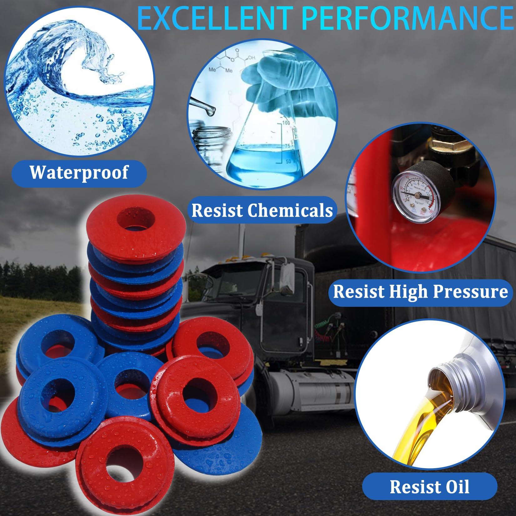 iBroPrat Glad Hand Seal Thick, 20pcs Gladhand Washers Rubber Seals Gasket Elastic Grommets for Semi Trucks Trailers Brake Air Ho