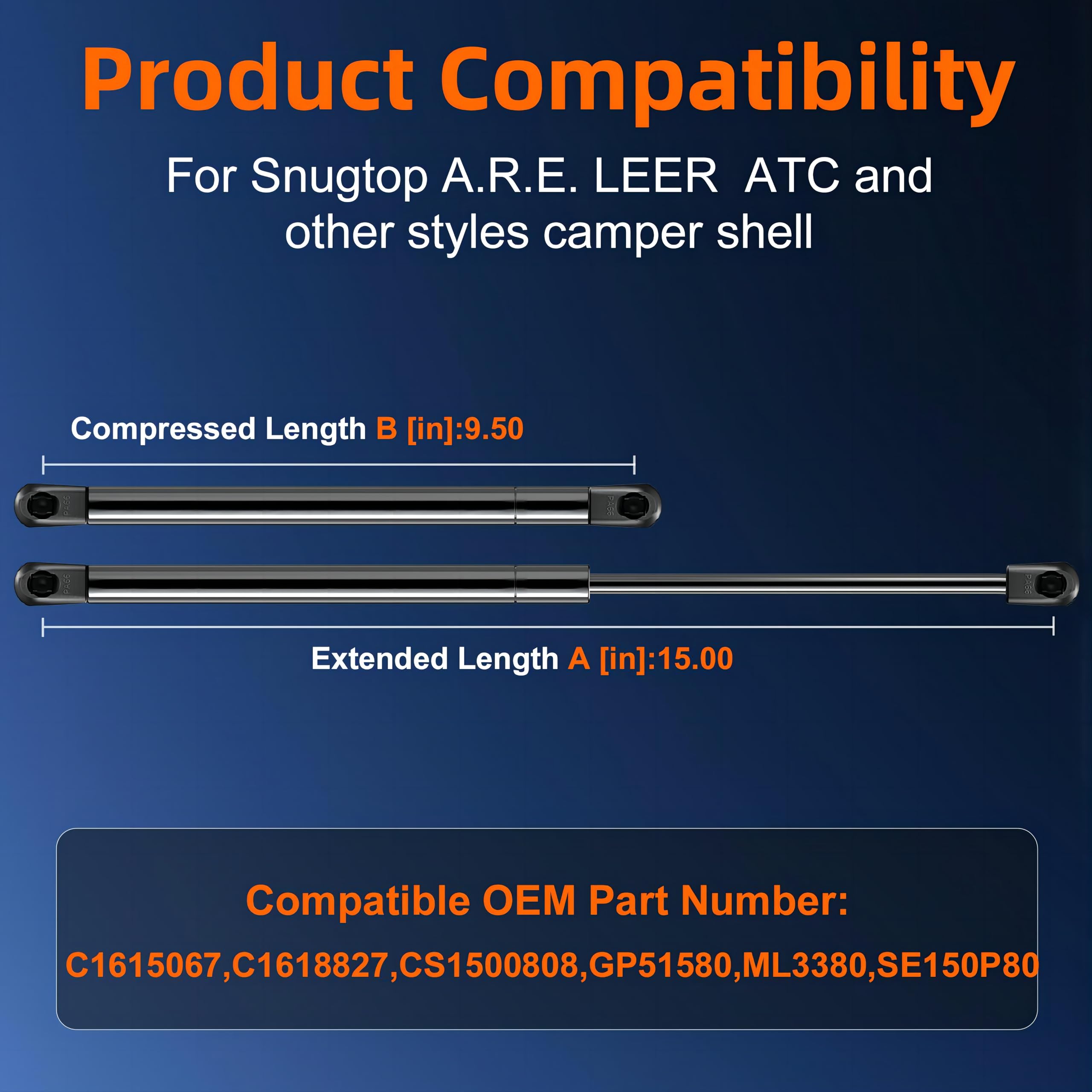 Euplokeer C16-18827 Ml33-80 15In 80Lb/356N Gas Shock Strut Lift Support For Rv Cargo Motor Home Storage Compartment Hatch Door,
