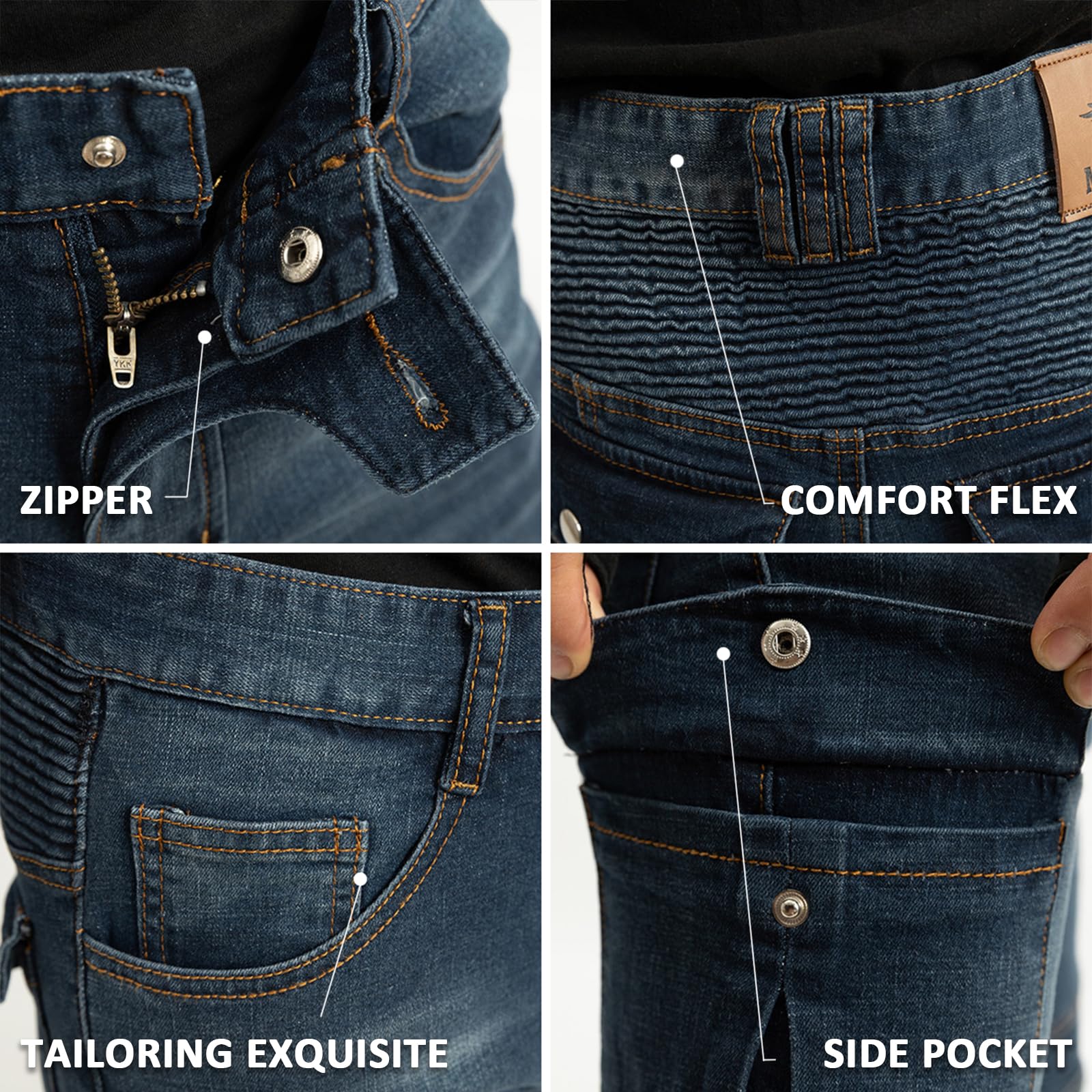 LOMENG mens Motorcycle Pants Motorbike Riding Denim Jeans Biker Motocross CE Removable Armored, Blue, 28 Regular