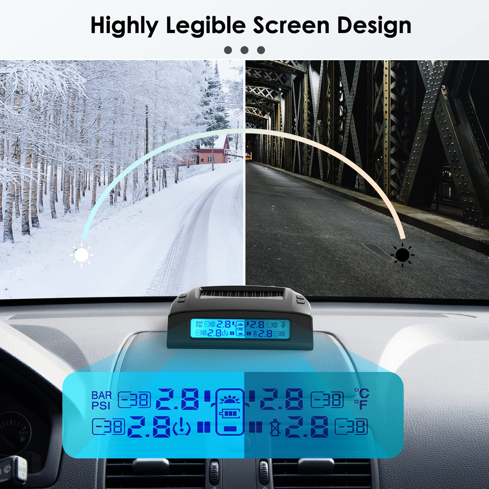 Tymate Tire Pressure Monitoring System - Solar Charge Rv Tpms, 5 Alarm Modes, Auto Backlight & Sleep Mode, W/Repeater For Longer
