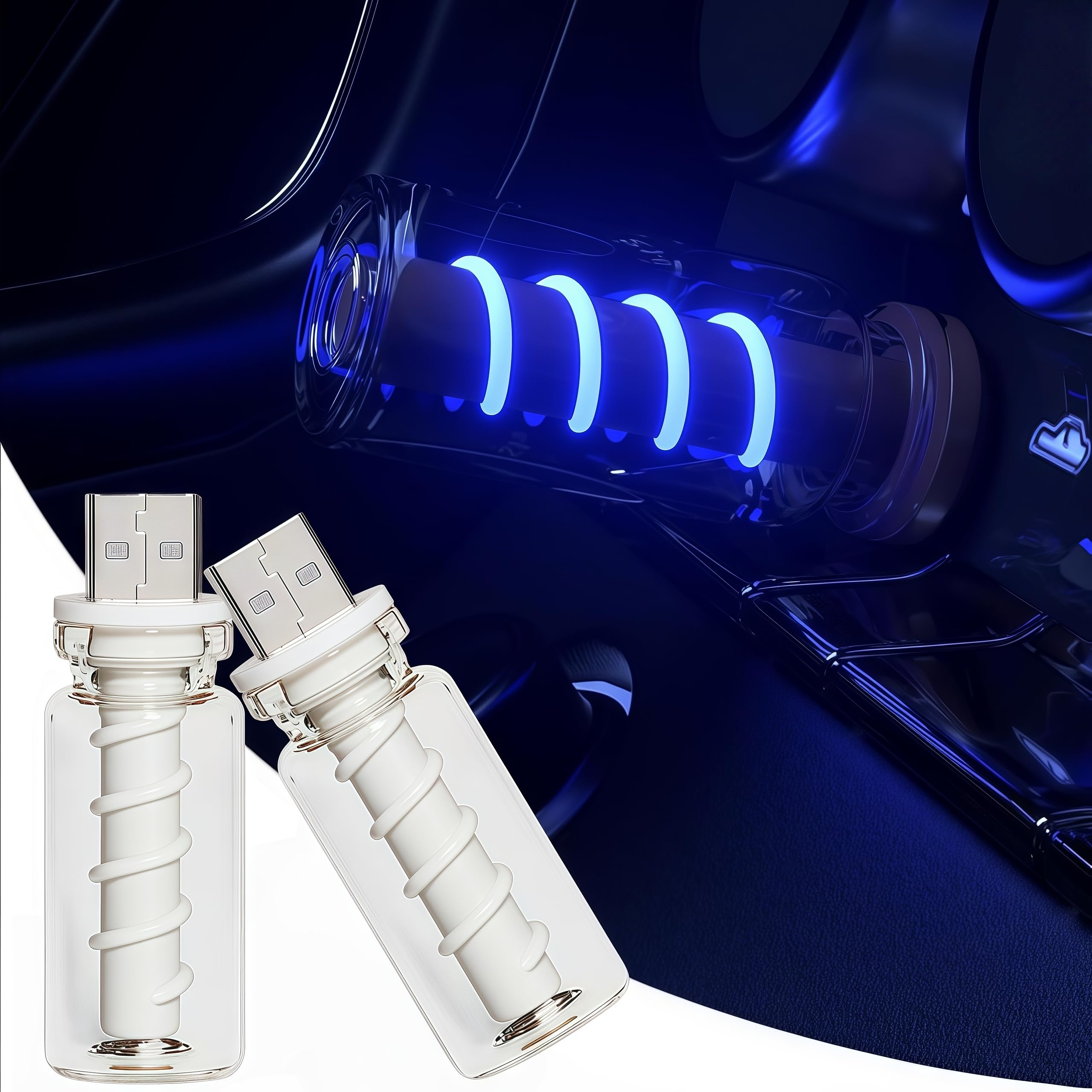 LED Car Interior Light, Touch Control USB Night Lamp, Retro Style Ambient Lighting for Auto, Bedroom, Desk (2PCS Blue)