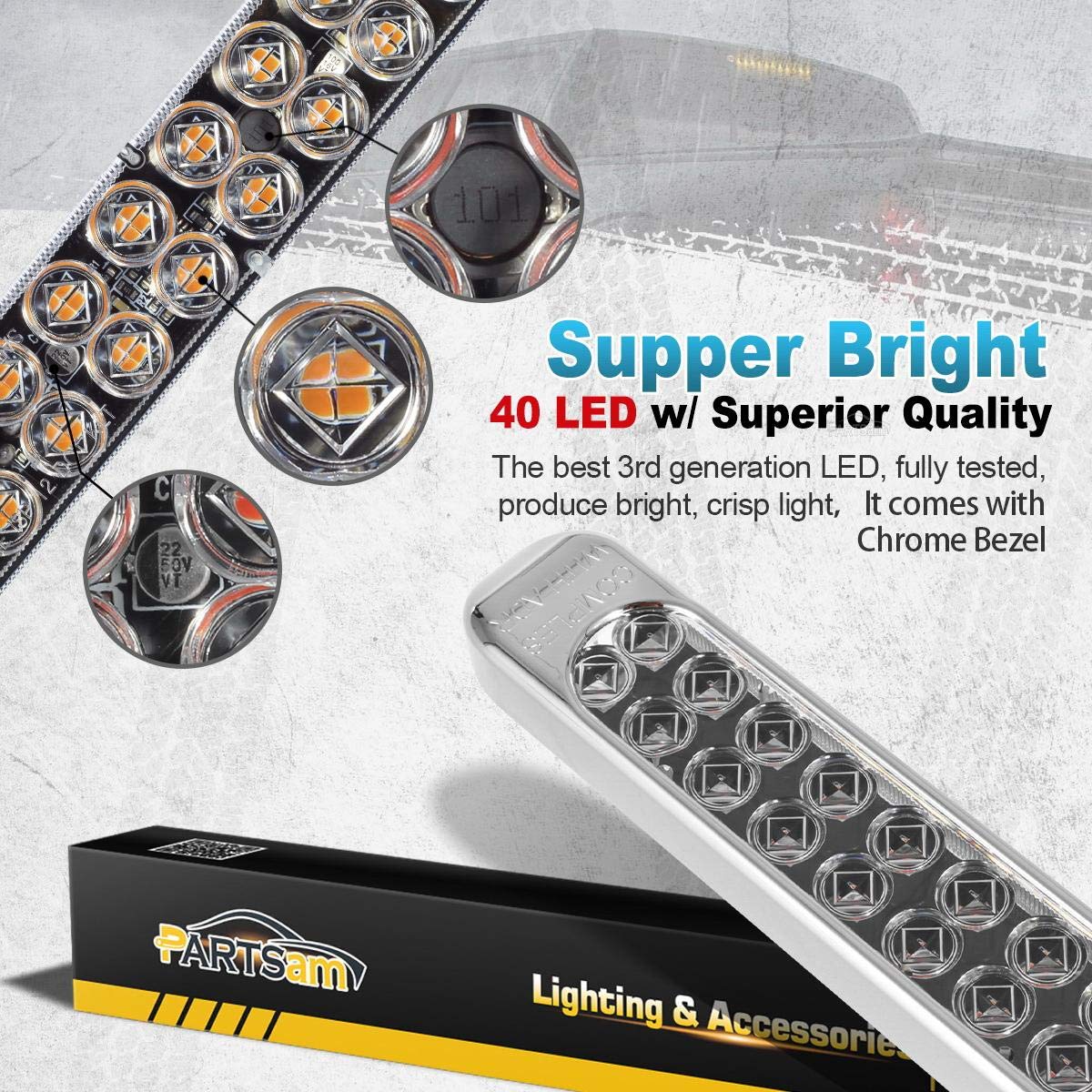Partsam 17" Amber LED Truck Trailer Light Bar - 40 LED, Waterproof, Dual Row, Model GTCV-0747125517