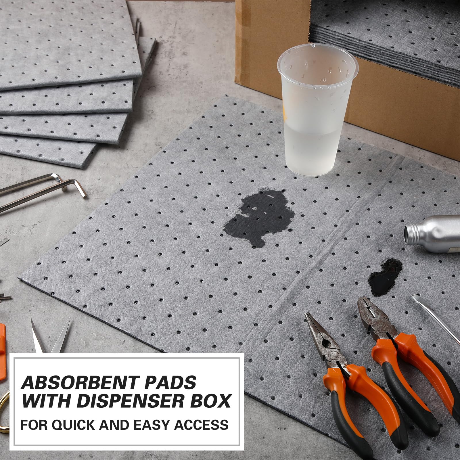 Weewooday 25 Pieces Oil Absorbent Pads 19.69 x 15.75 Inch Oil Spill Mat Garage Accessories Water Absorbent Mat Driveway Mats for