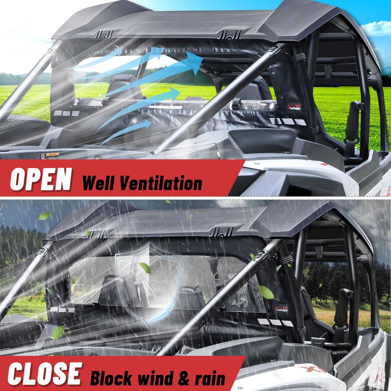 StarknightMT RZR XP 1000 Soft Rear Windshield Compatible with Polaris 2024 2025 XP 1000/XP 4 1000 Back Dust Panel Waterproof Bac