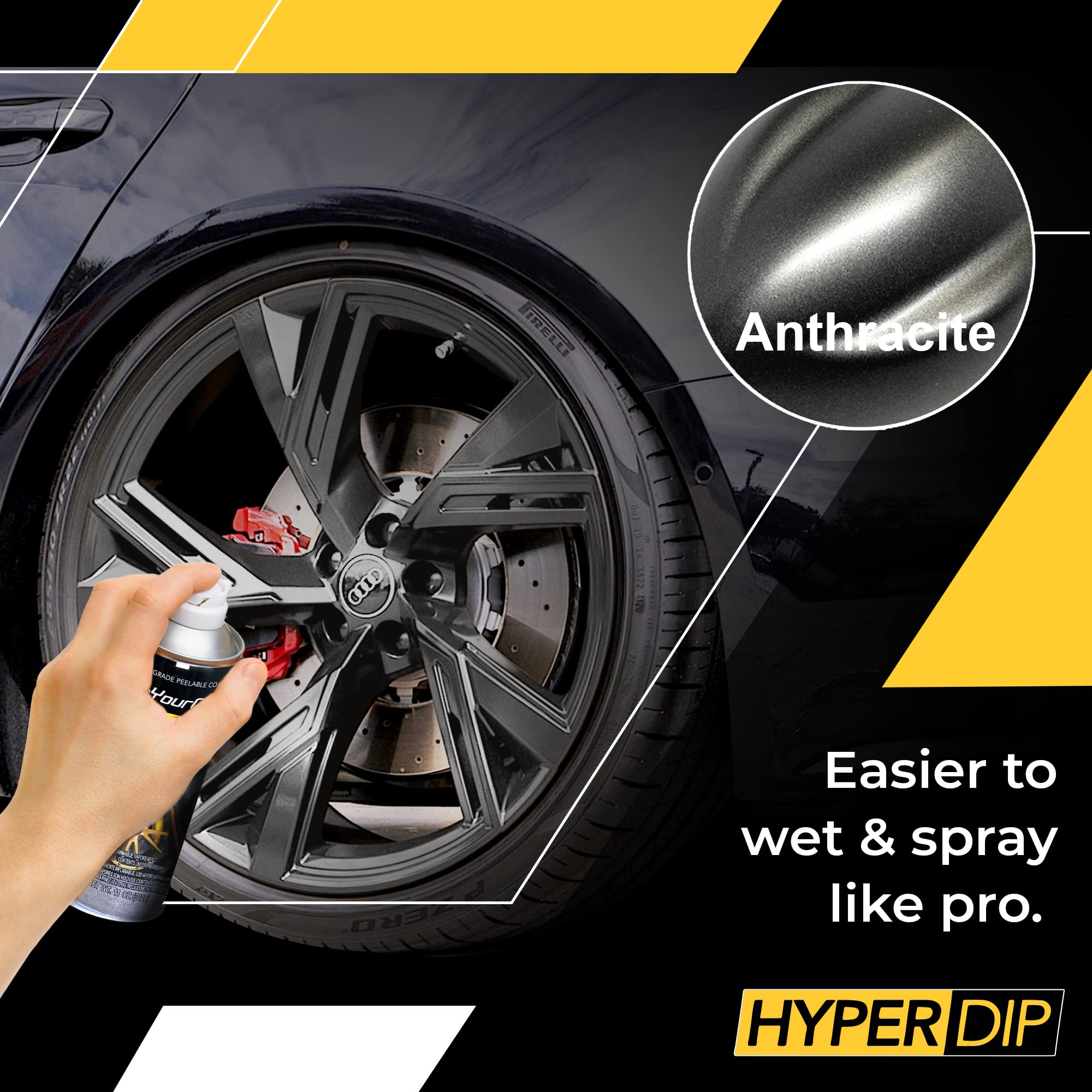DipYourCar HyperDip Sprayable Automotive Dip Coat - Anthracite Grey Satin, 11 oz - Removable Paint Protection for Cars