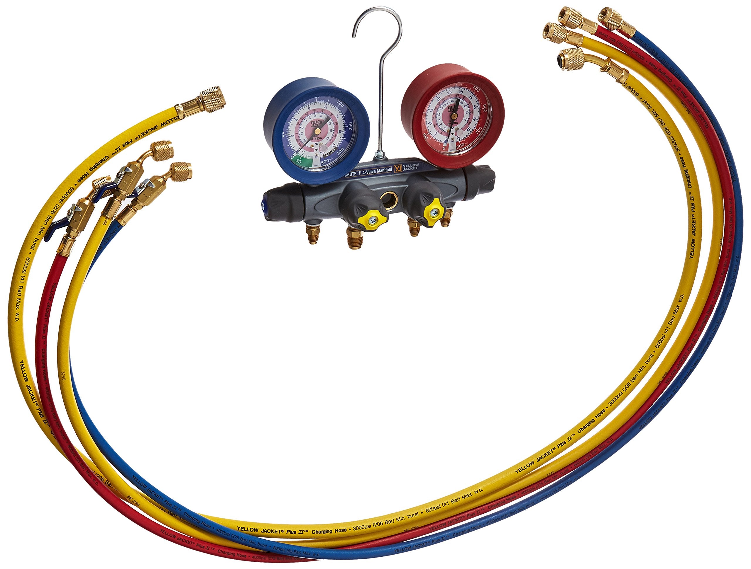 Yellow Jacket 46003 Brute II Test and Charging Manifold, F/C, Red/Blue Gauge, bar/psi, R410A