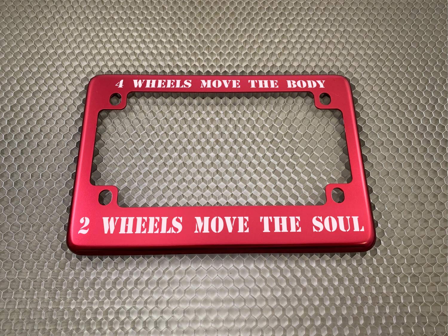 Motorcycle Personalized With Custom Text Design - Anodized Aluminum Laser Etched Standard Size License Plate Frame - Red
