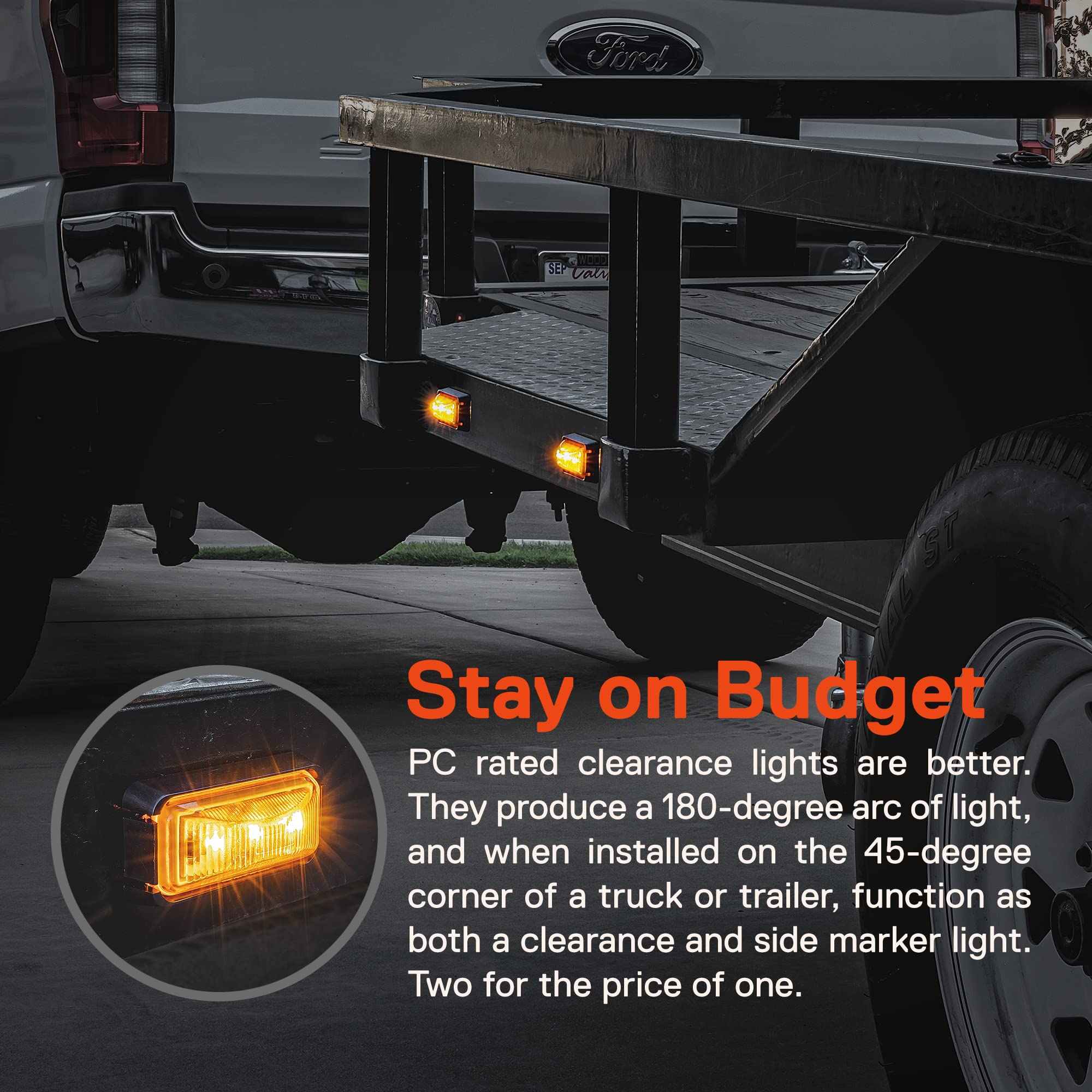 True Mods 4Pc 2.5'' Amber Led Trailer Marker Light W/Black Bezel [Dot Fmvss 108] [Sae P2Pc] [Surface Mount] [Waterproof Ip67] Si
