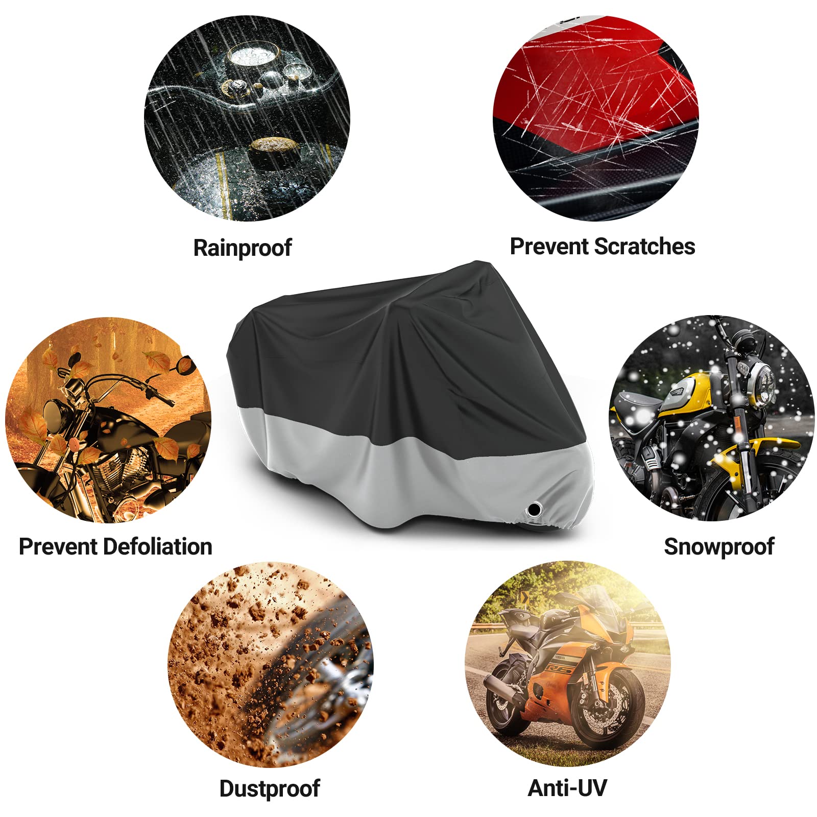 Favoto Motorcycle Cover Waterproof Outdoor - All Season Sun Protection with Lock-Holes Rain Snow Windproof Dustproof Universal F
