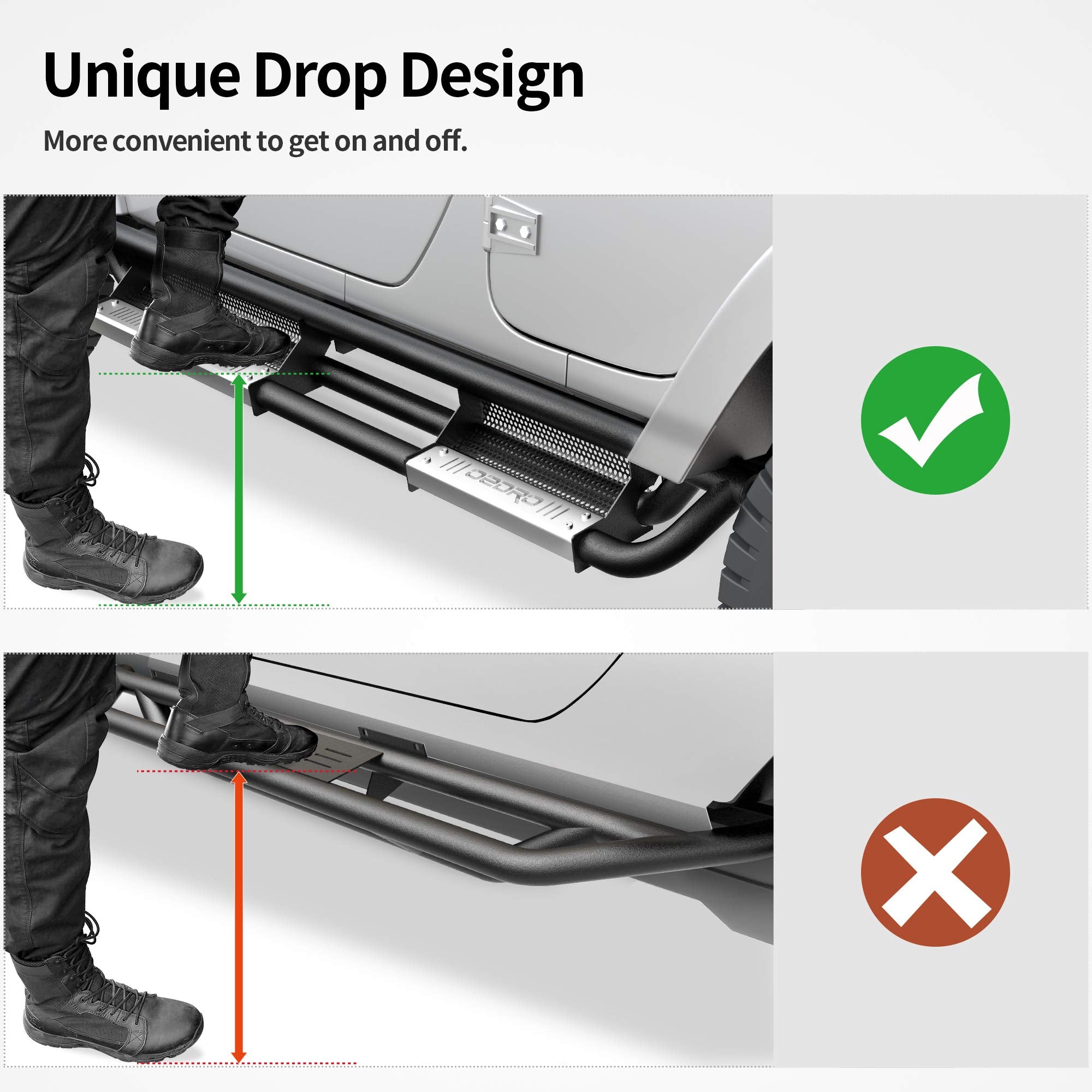 Oedro 6 Inch Running Boards, Drop Side Steps Compatible With 2007-2018 Jeep Wrangler Jk Unlimited 4 Door, Steel Nerf Bar With Si