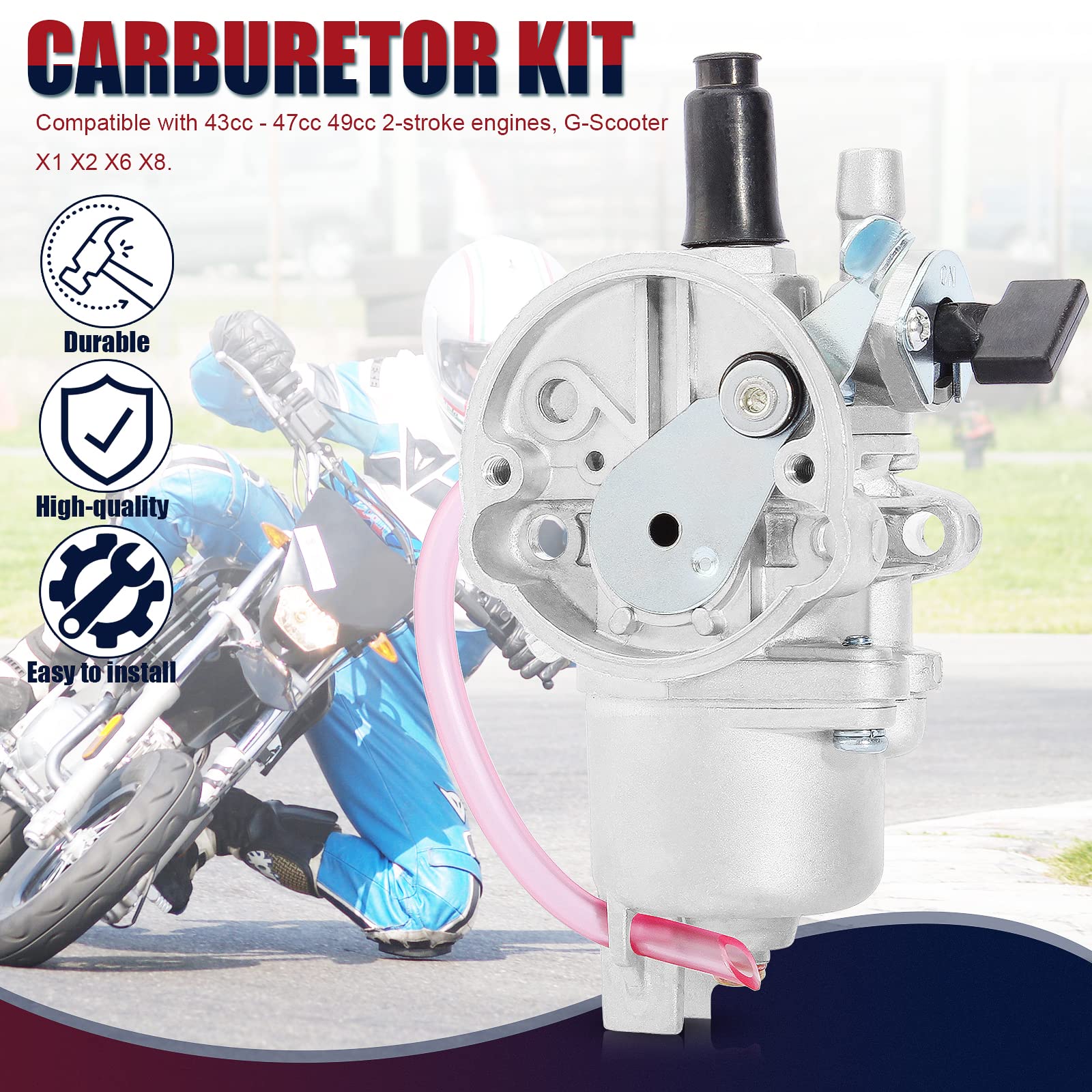 QAZAKY Carburetor for 43cc 47cc 49cc 50cc SYX Moto Holeshot Kids Mini Dirt Bike Pit Pocket Rocket Super Bike Minimoto ATV Quad G