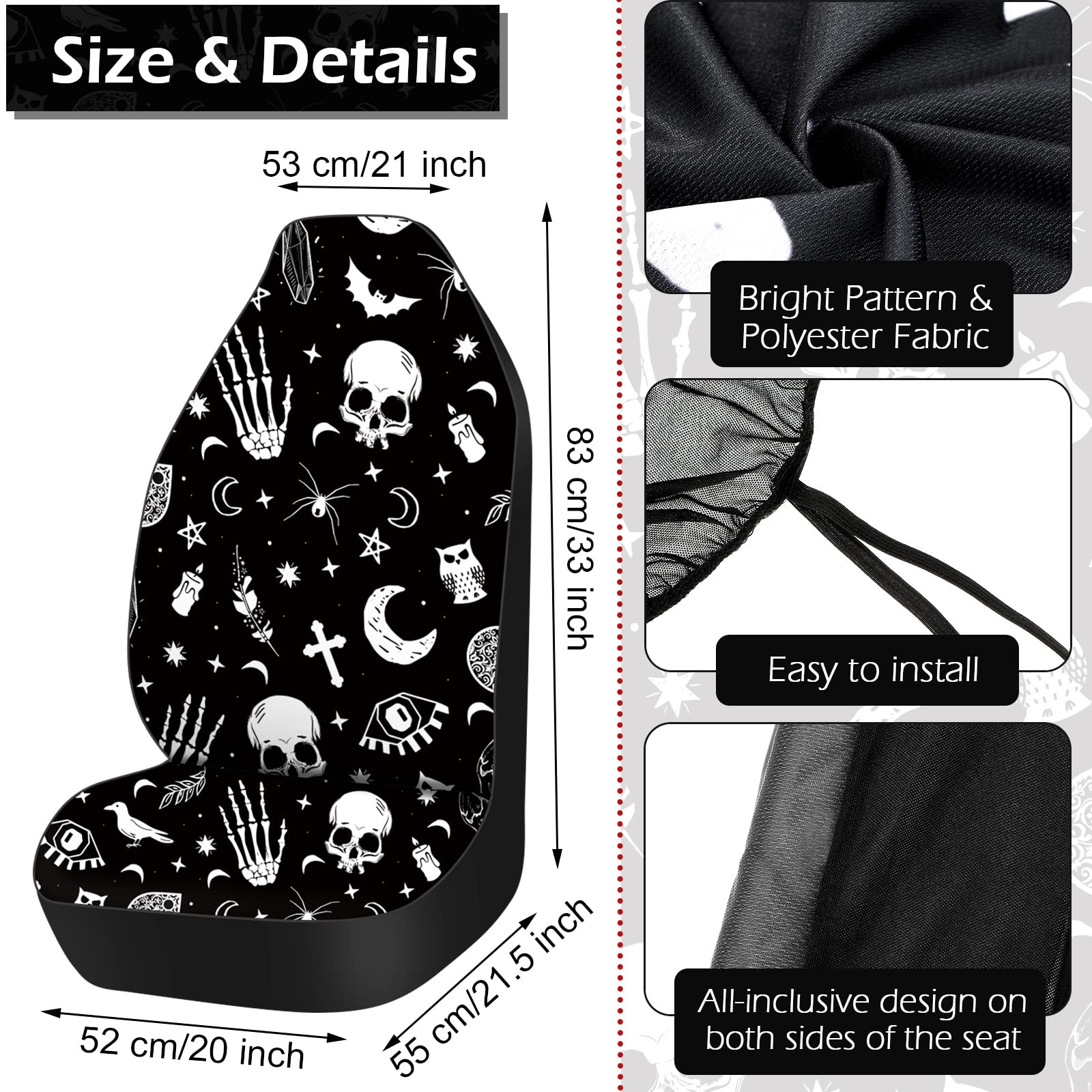 15 Pieces Moon and Stars Car Seat Cover Full Set for Women Men Upgrade Thick Car Front Seat Covers Universal Steering Wheel Cove