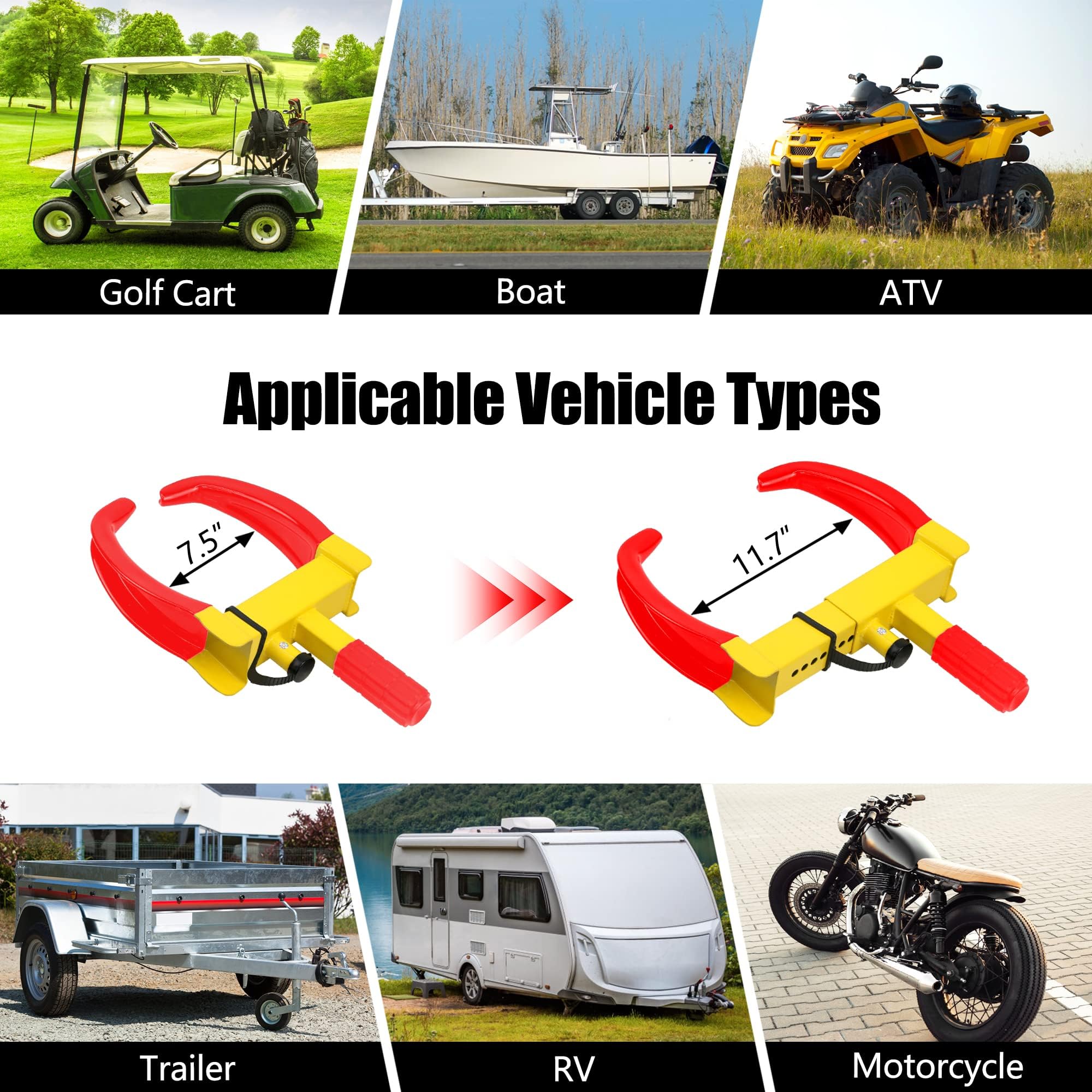 Kaycentop Wheel Clamp Lock Universal Security Tire Locks Anti Theft Lock Fit Most Vehicles Max 11'' Tire Width For Trailers Suv