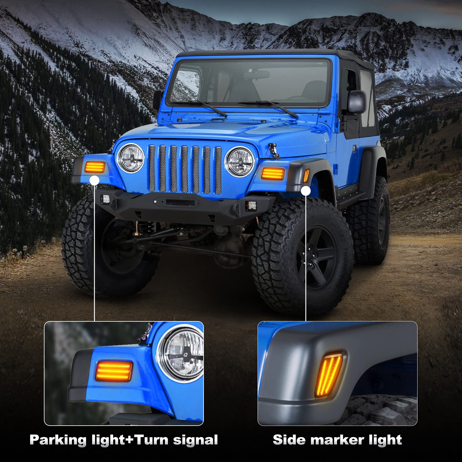 Suparee Led Front Turn Signal Lights And Led Side Marker Lights For Jeep Wrangler Tj 1997-2006, Amber Parking Light Drl And Amber Turn Signal, Smoked Lens 4Pcs