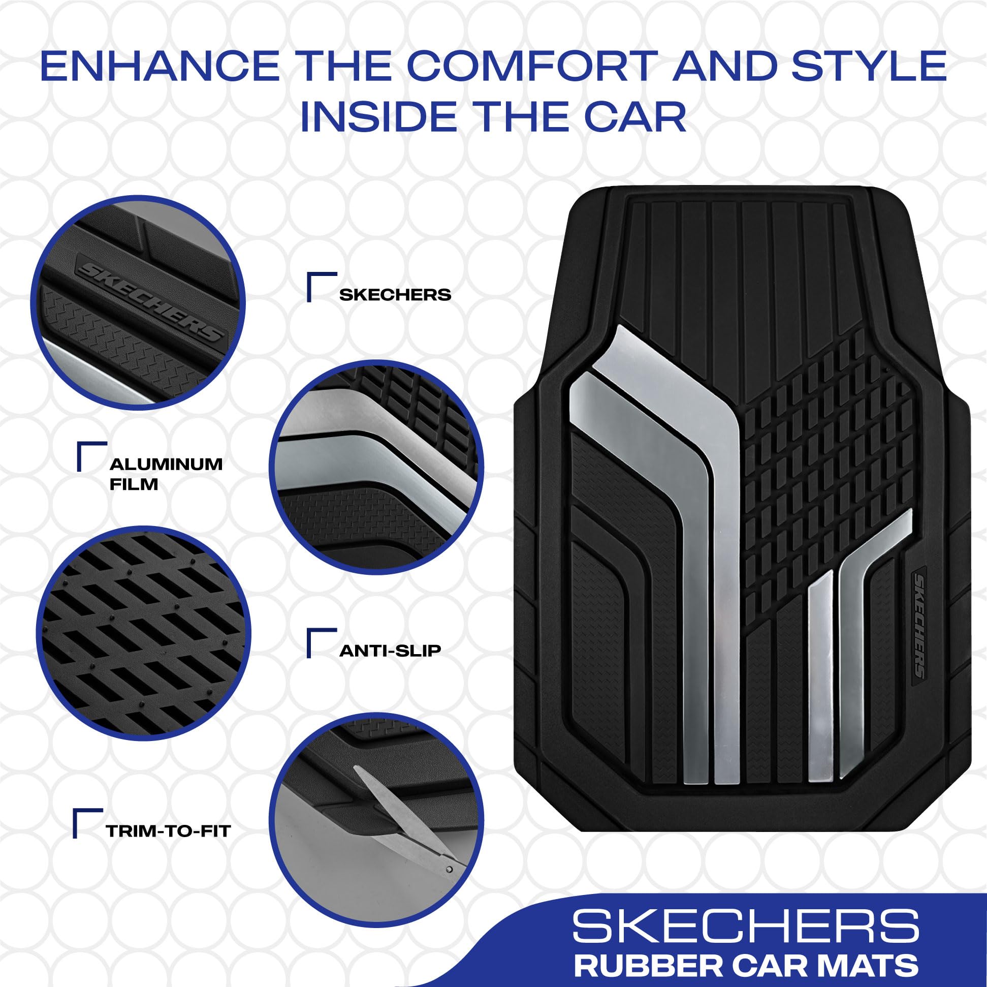 Skechers Heavy Duty Rubber Car Floor Mats,Dual Color Design Floor Mats,All Weather Car Mats,Waterproof Trim To Fit Universal Flo