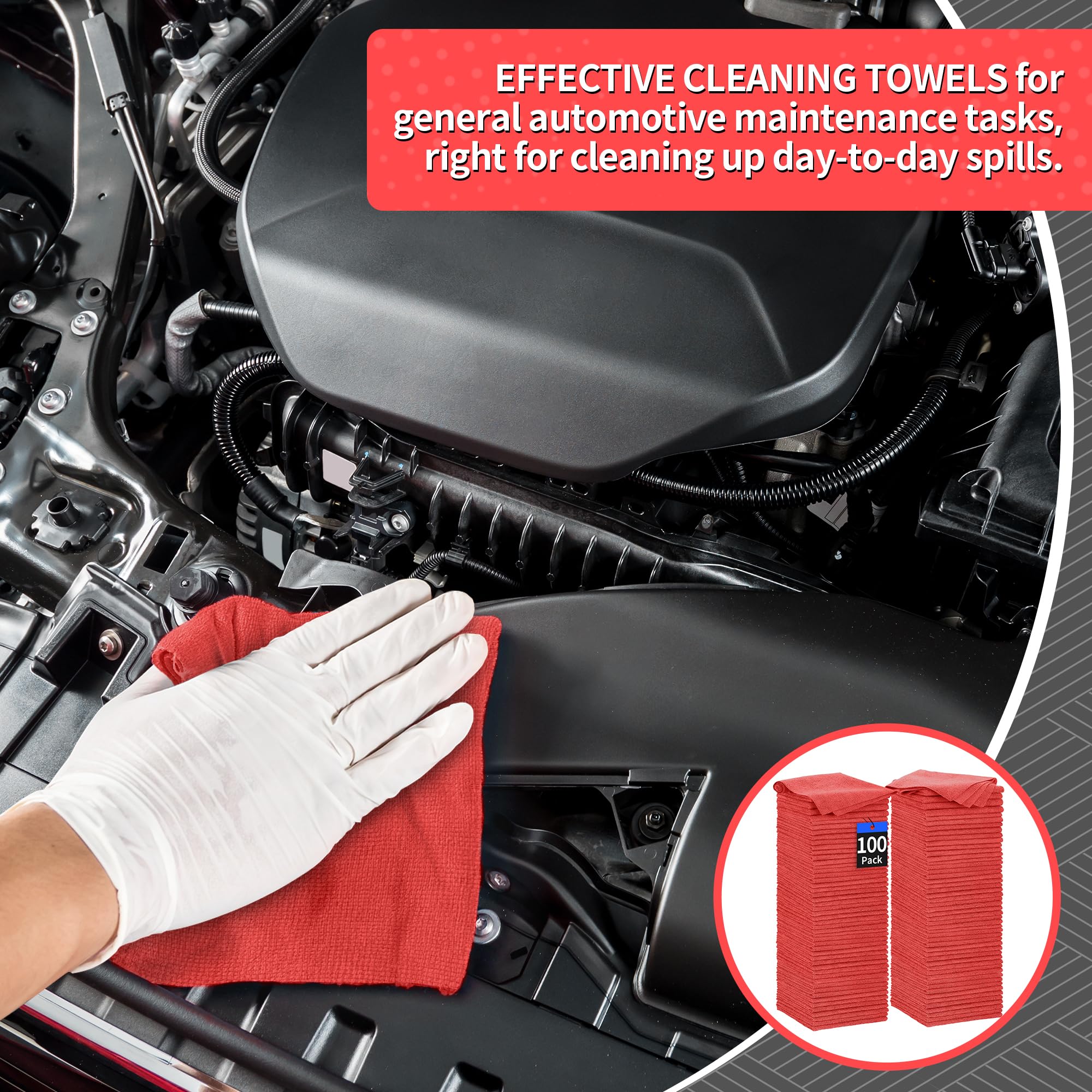 Homerhyme Shop Towels Rags, 100 Pack Microfiber Cleaning Cloth Bulk Absorbent Detailing Rags, Lint-Free Microfiber Towels For Ca