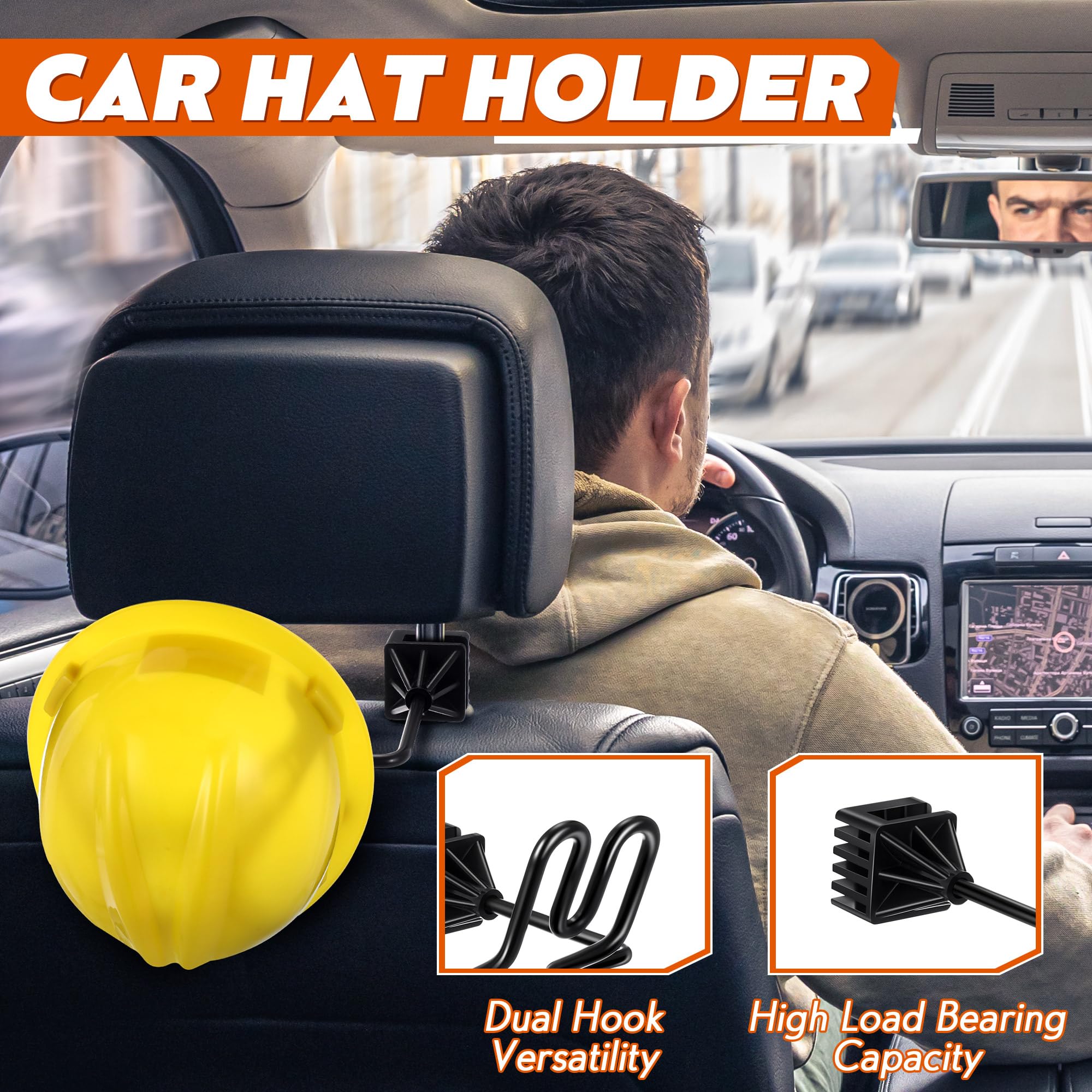 Feekoon 1 Pcs Hard Hat Holder For Truck Car Seat, Car Hat Holder For Truck Suv Car, Caps Clothes Cowboy Hat Holder Car Accessori