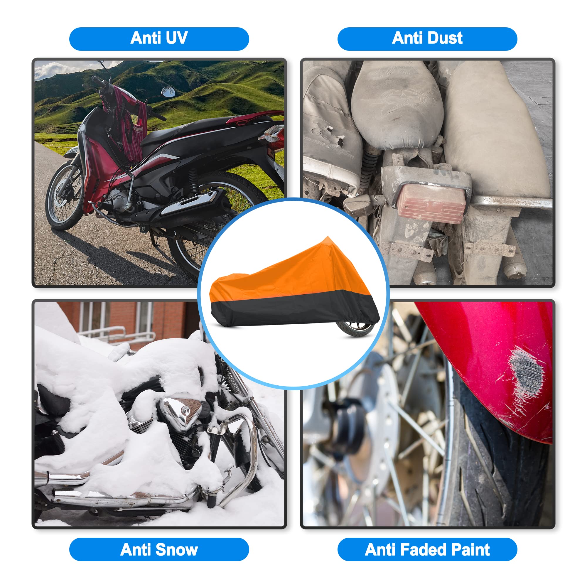 Uxcell Motorcycle Cover Bike All Season Waterproof Dustproof Protective Outdoor Motorbike Rain Cover 190T Xl Orange Black For Ha