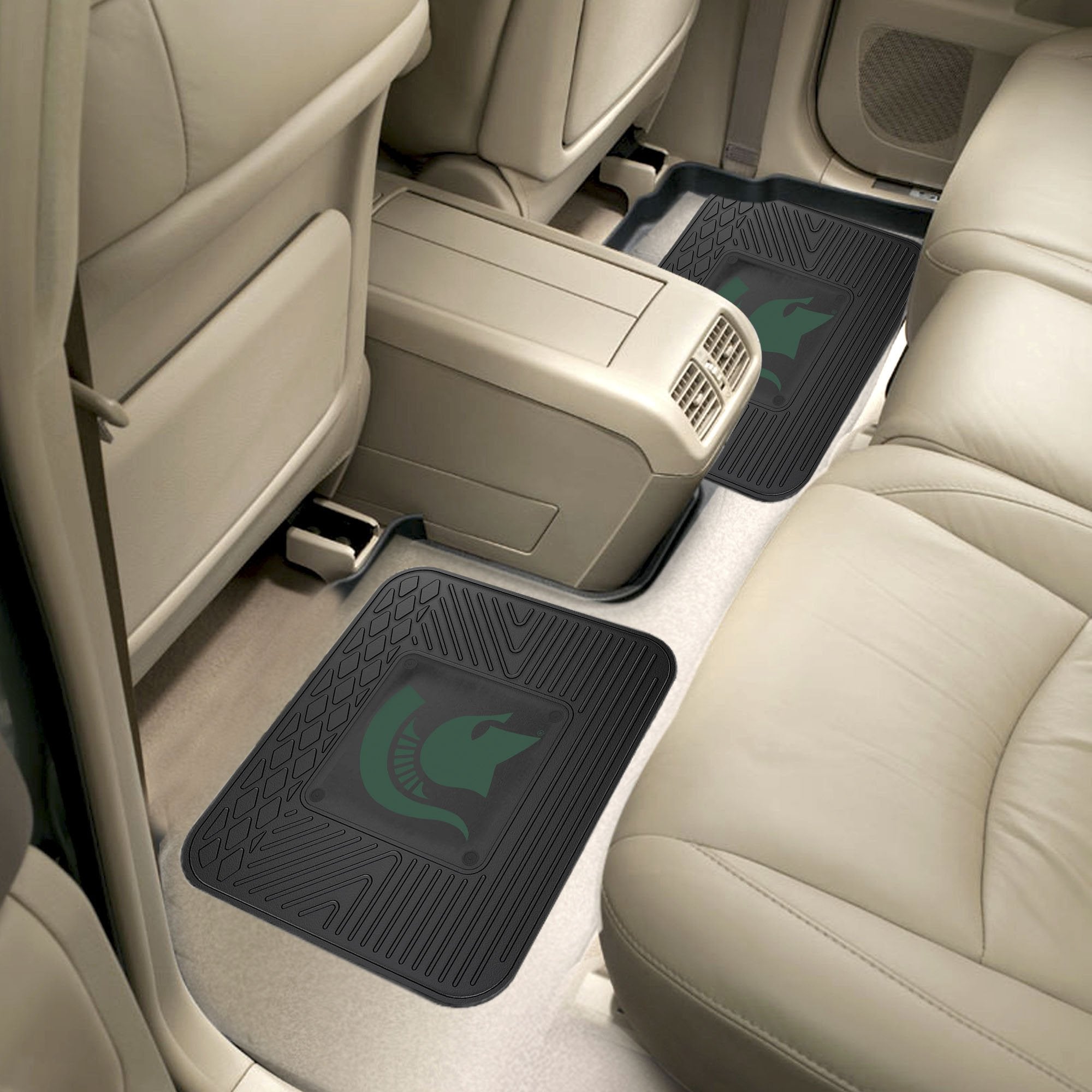 FANMATS Set of 4 Michigan State University Car Mats - All Weather Rubber, 29"x17" Front, 14"x17" Rear, Universal Fit, Model 39388