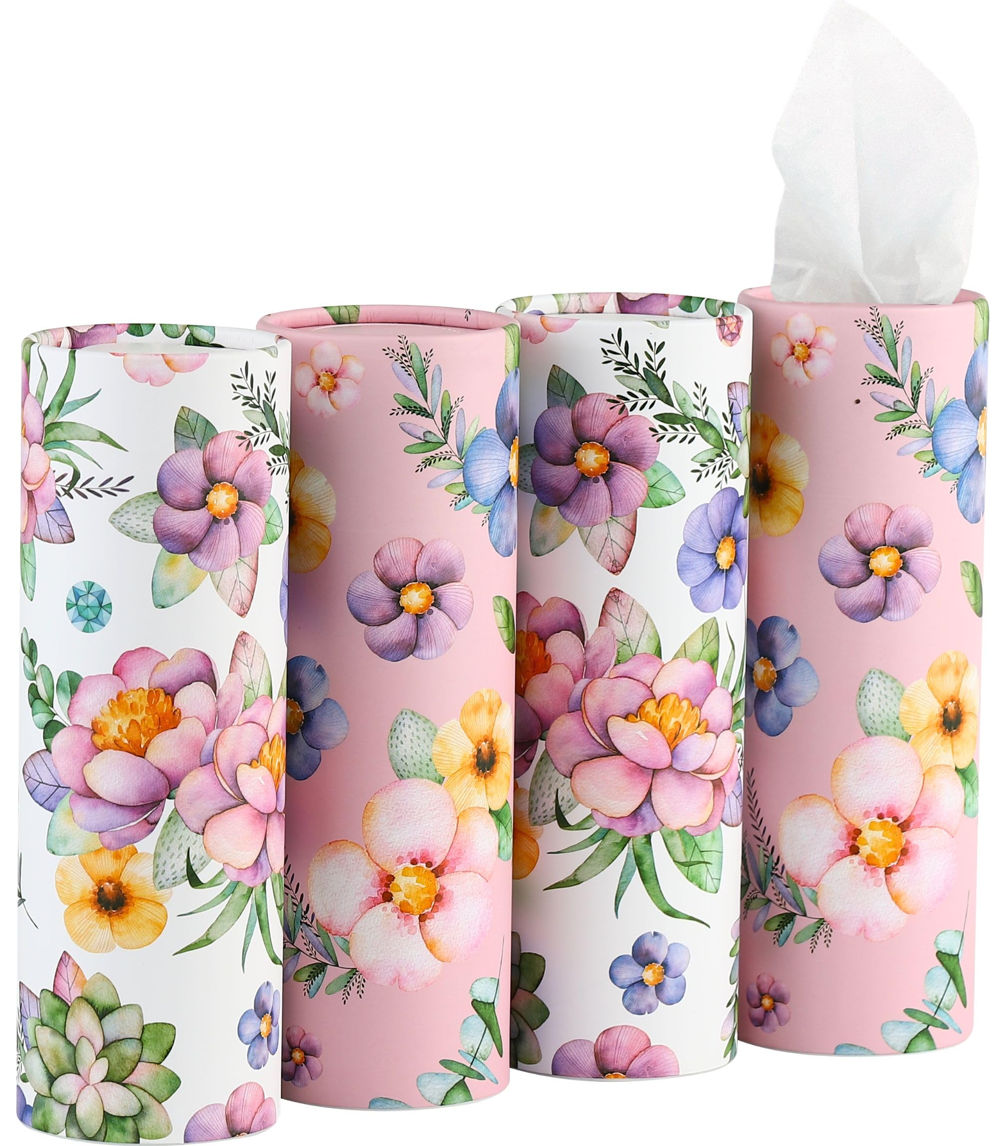 Car Tissues Holder With Facial Tissues - 4 Pk - Travel Tissue Tubes Box Container Perfect Fit For Car Cup Holder Car Tissues Cyl