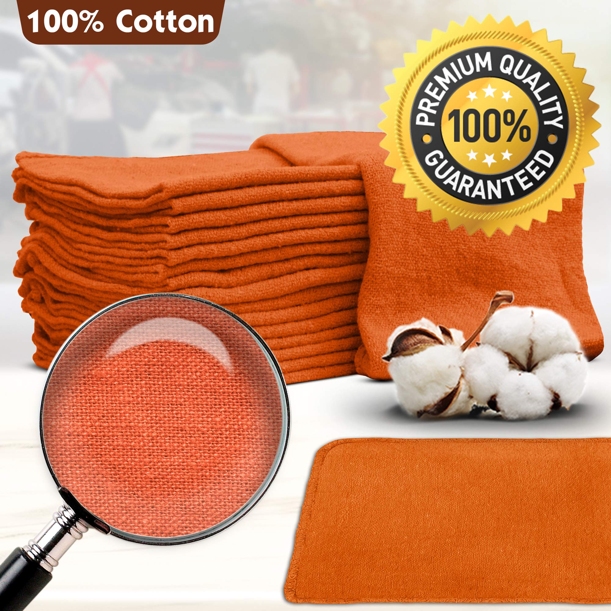 Nabob Wipers Auto Mechanic Shop Towels 25 Pack Shop Rags 100% Cotton Size 14''X14'' Commercial Grade?(25?Pack,?Orange)