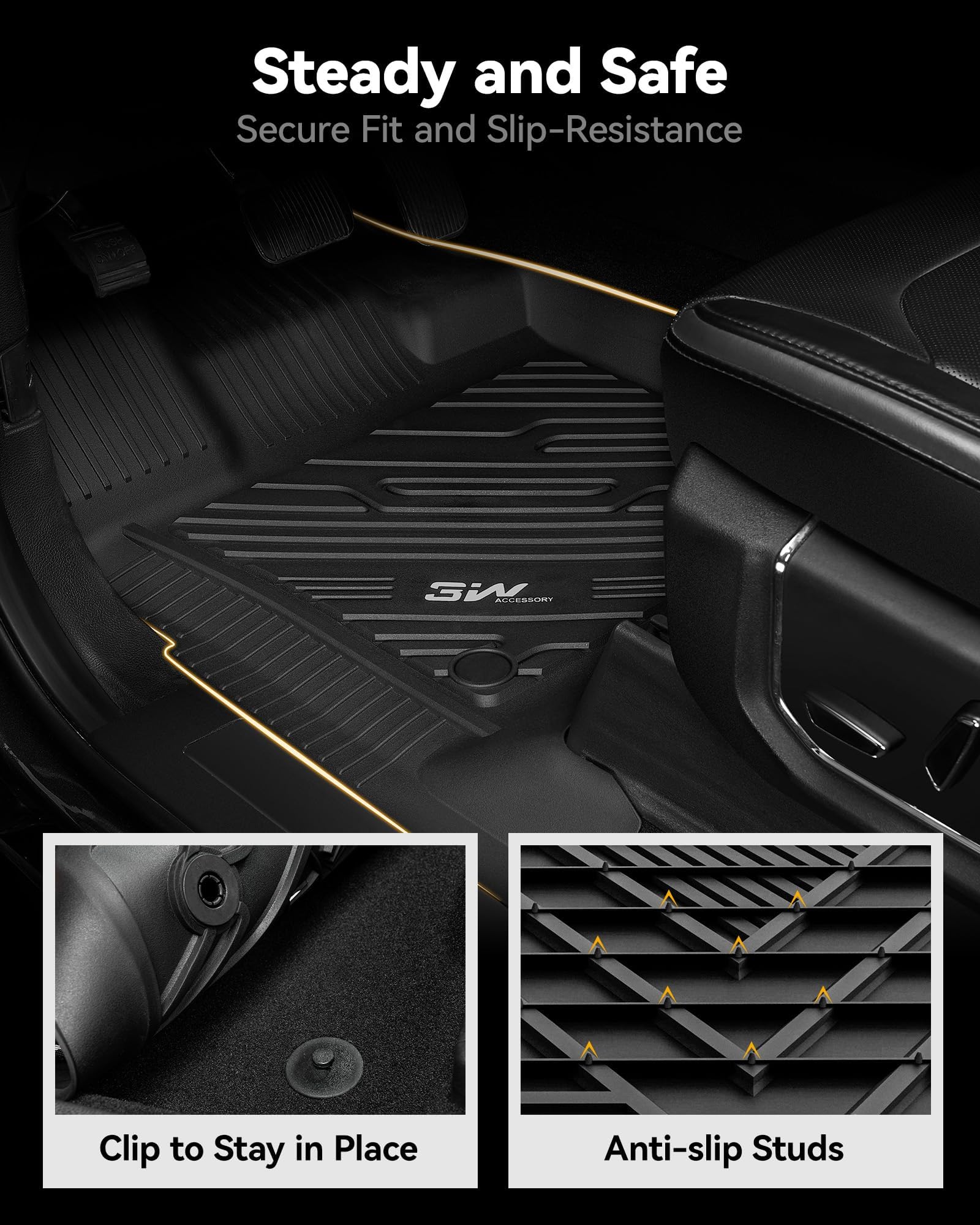 3W Floor Mats Fit For 2015-2024 2025 Ford F150 / F-150 Lightning Supercrew Cab, Tpe All Weather Heavy Duty Floor Liner Custom Fi