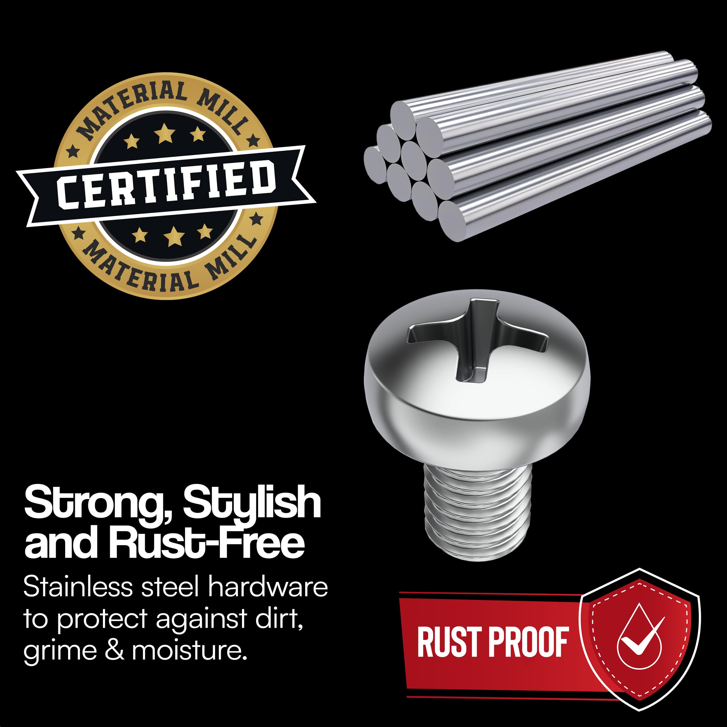 Prime Ave Stainless Steel License Plate Screws For License Plates, Frames, Covers- Rust Proof Rear Only Licence Plate Screw Set