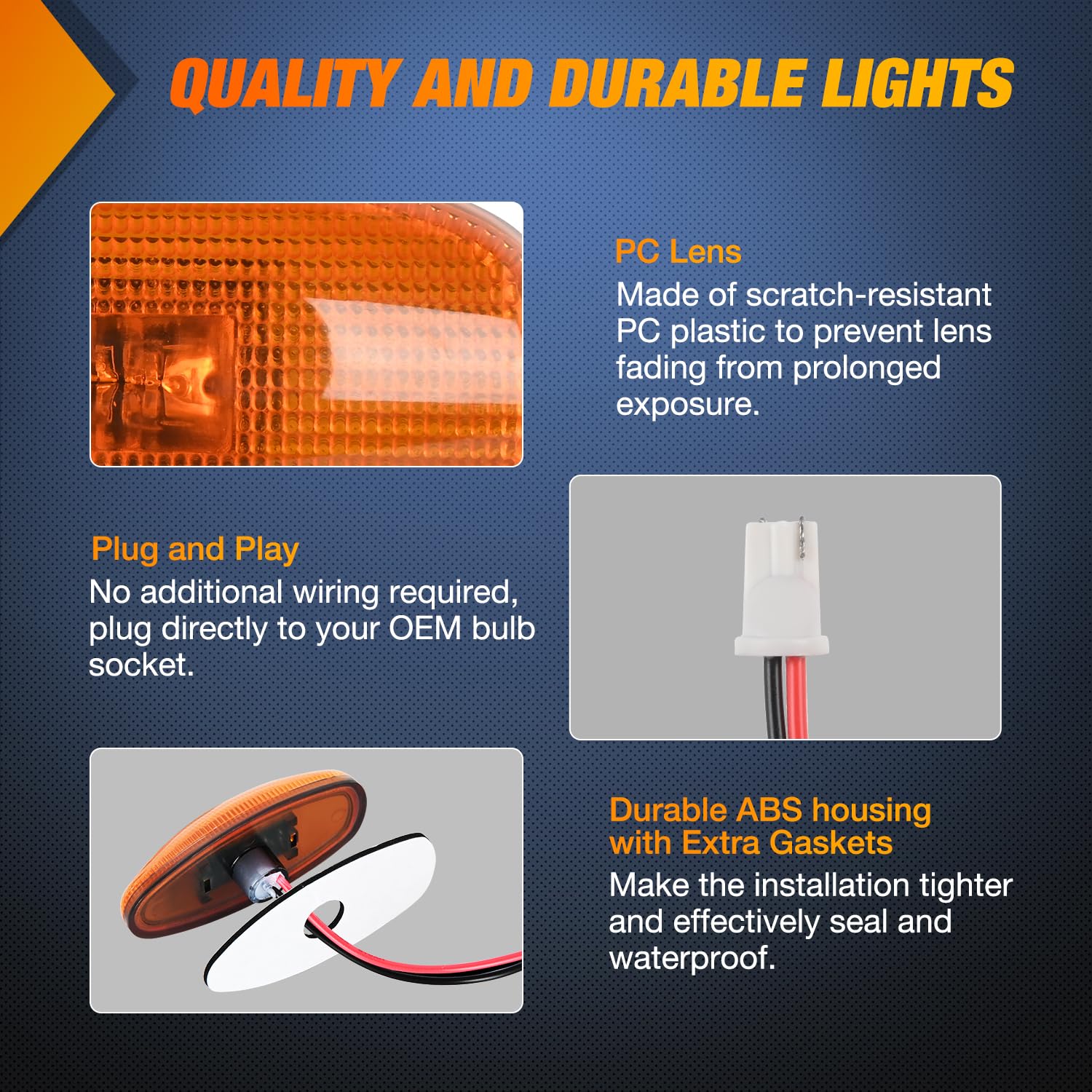 Nilight Fender Side Marker Lights 4 Pcs 3 Led Red Amber Front Rear Clearance Light Compatible With 2001-2014 Chevy Silverado Gmc