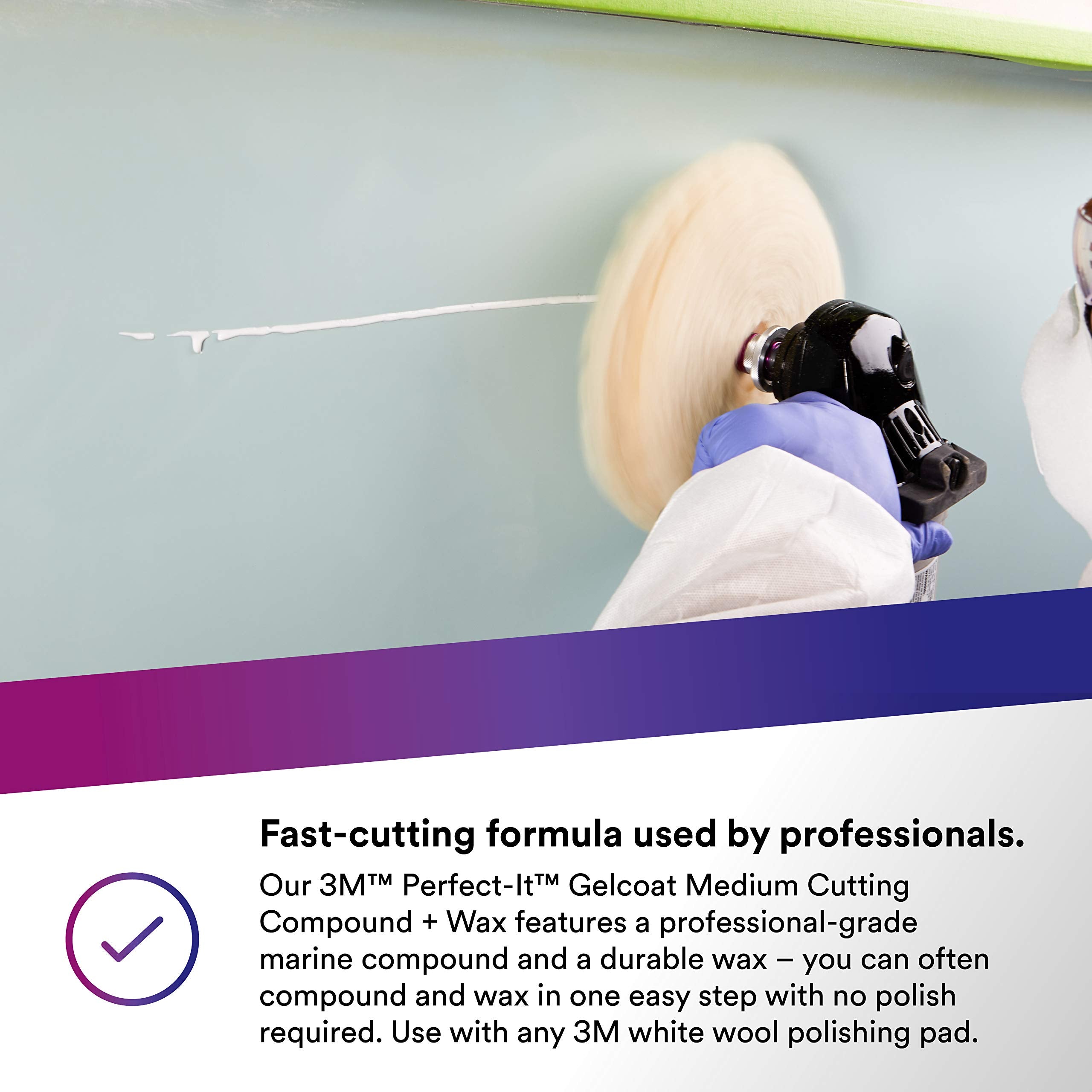 Perfect-It 3M Gelcoat Medium Cutting Compound + Wax, 1 Pint, White, Model 36105 - For P1500 & Finer Scratches, Fiberglass Oxidation Remover