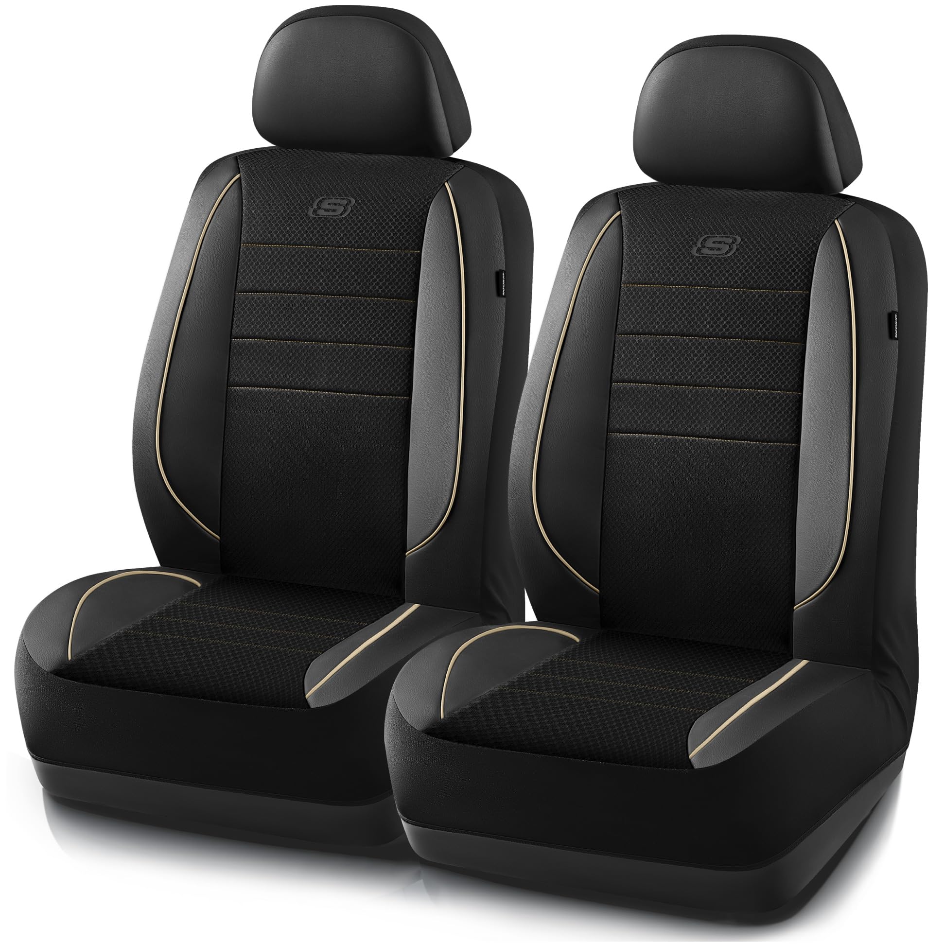 Skechers Memory Foam Car Seat Cover,Air Cool Mesh Thick Seat Covers,Piping Leather Two Front Car Seat Protector,Airbag Compatibl