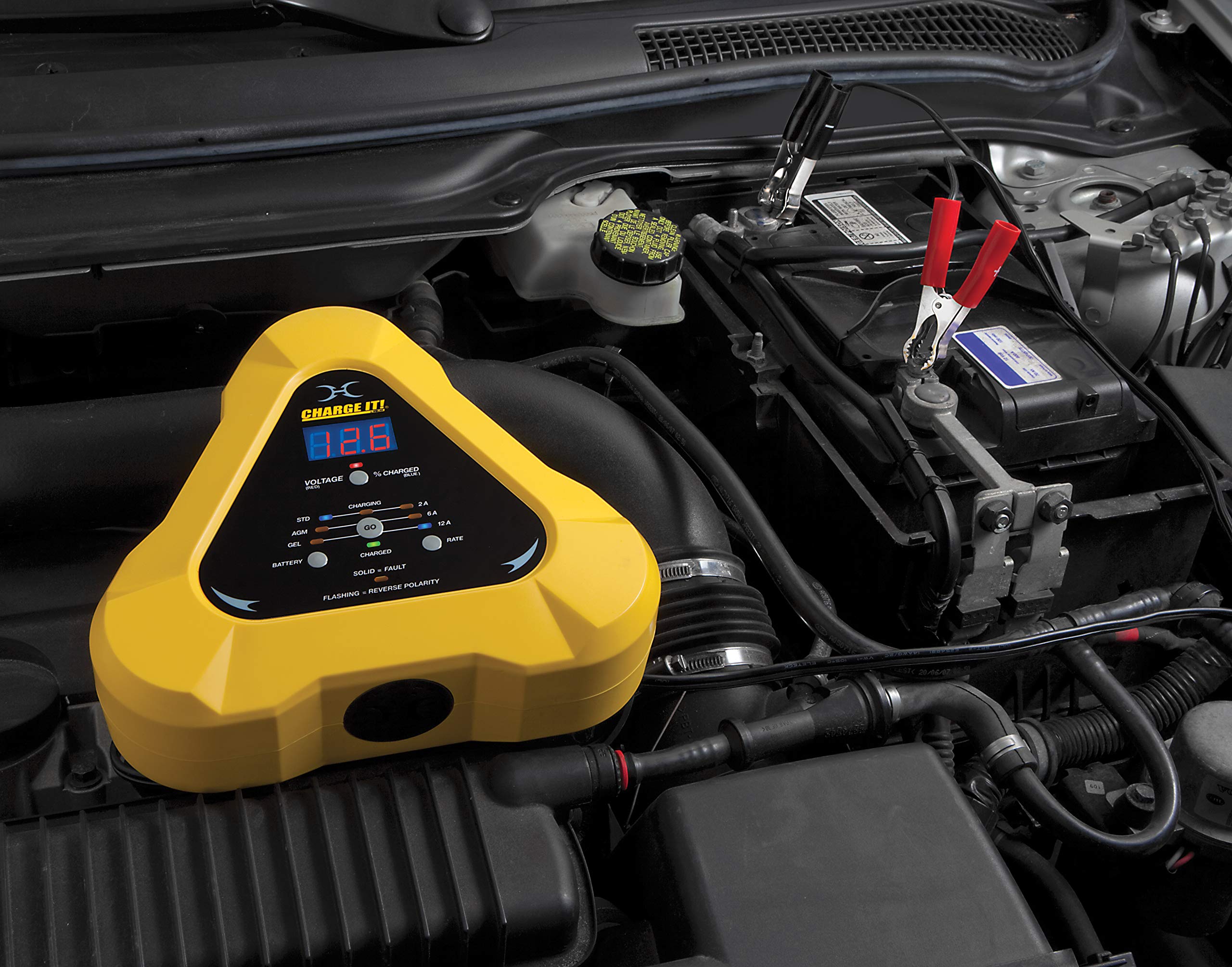 Clore Automotive CHARGE IT! 4512 Smart Battery Charger & Maintainer, 12V 12A, Yellow, Fully-Automatic, One Size
