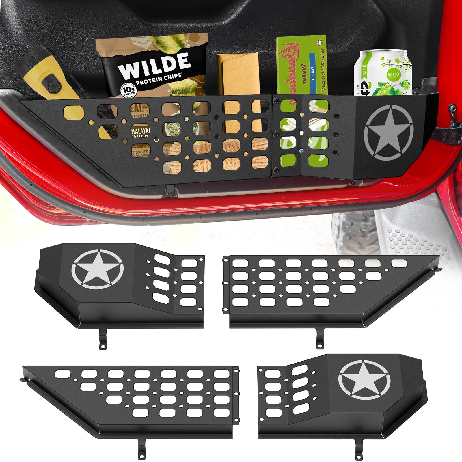Metal Front Door Storage Box Pockets Fit for Jeep Wrangler,Door Side Insert Organizer for Jeep Wrangler JL JLU 4XE 2018-2025 & G