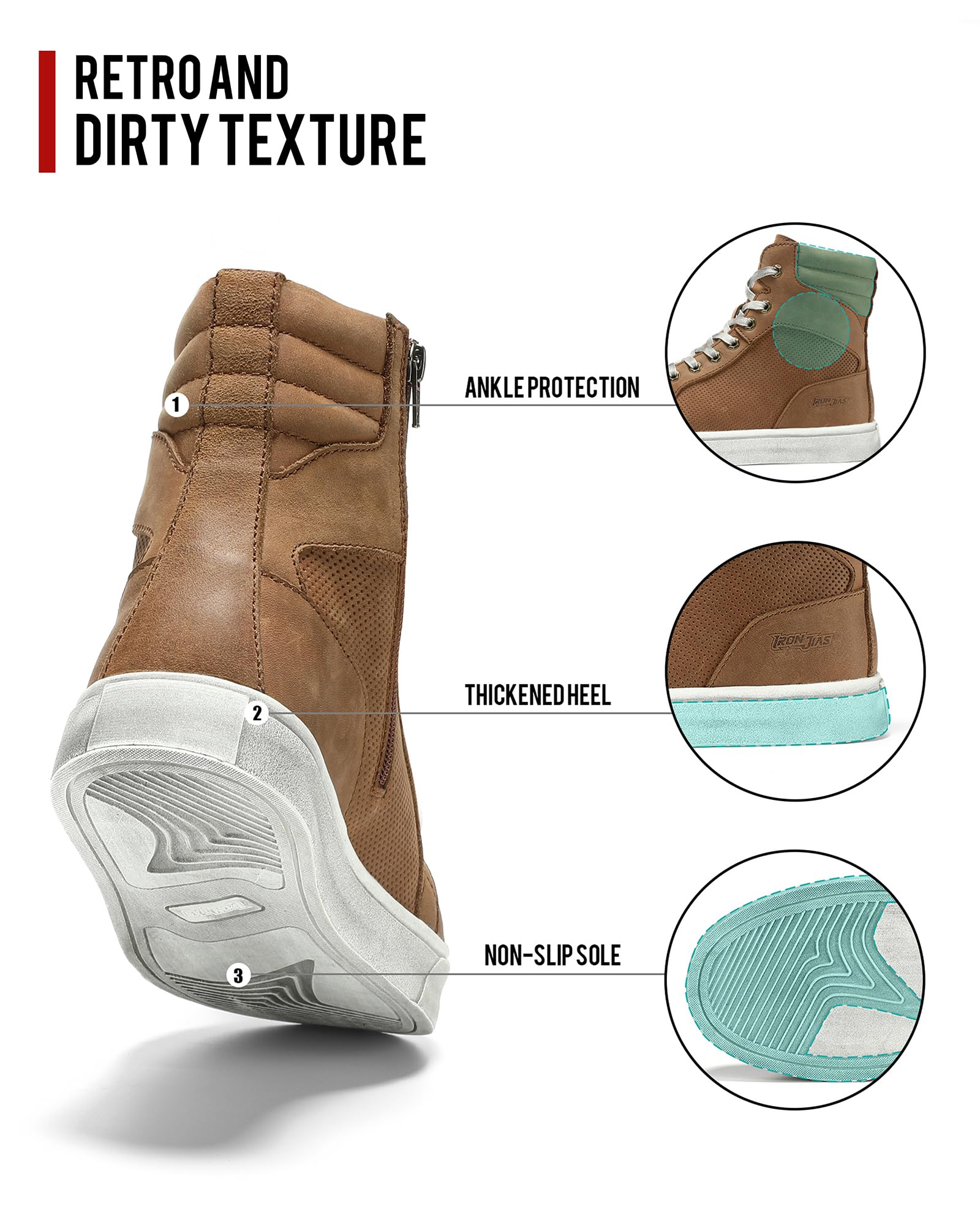 BORLEN Motorcycle Riding Shoes Cowhide Leather Breathable Casual Outdoor Street Motorcycle Boots for Men Brown 11