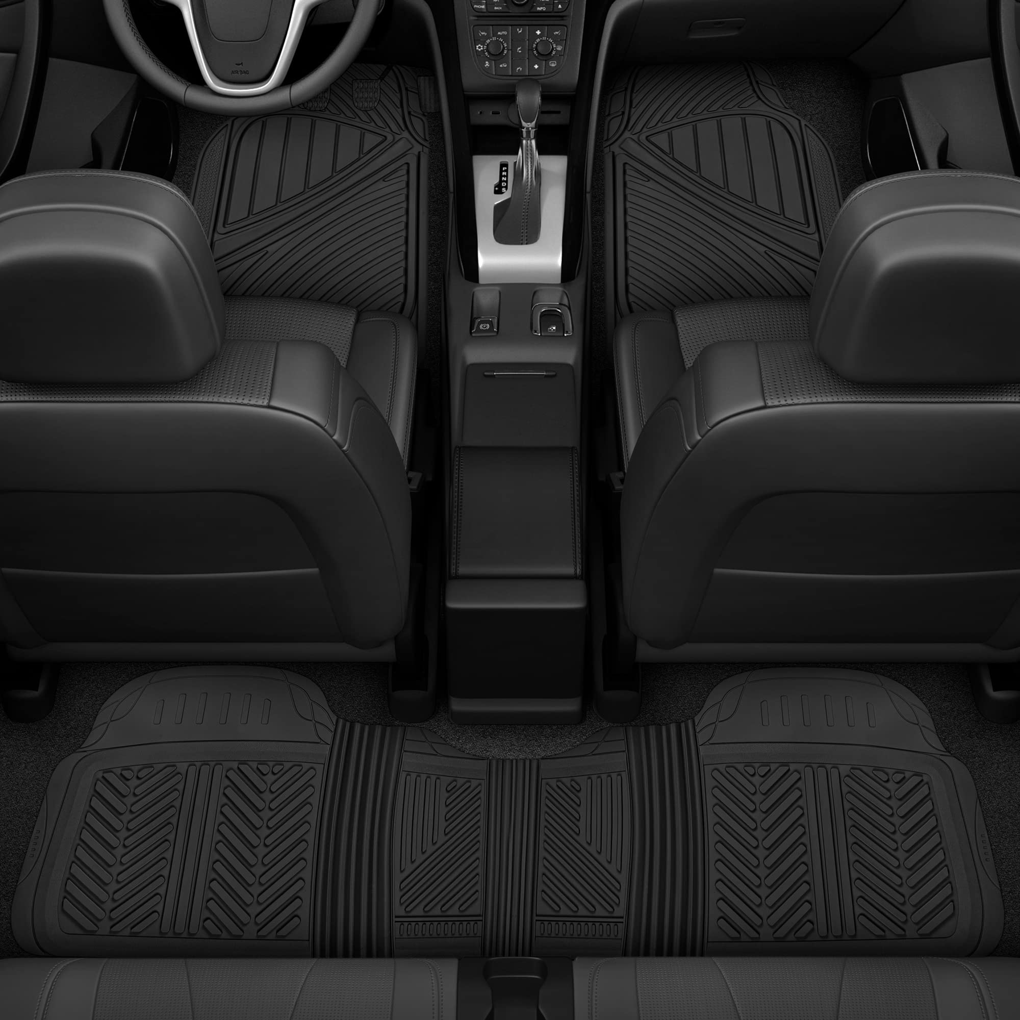Motor Trend FlexTough Performance All Weather Rubber Car Floor Mats - 3 Piece Floor Mats Automotive Liners for Cars Truck SUV, H
