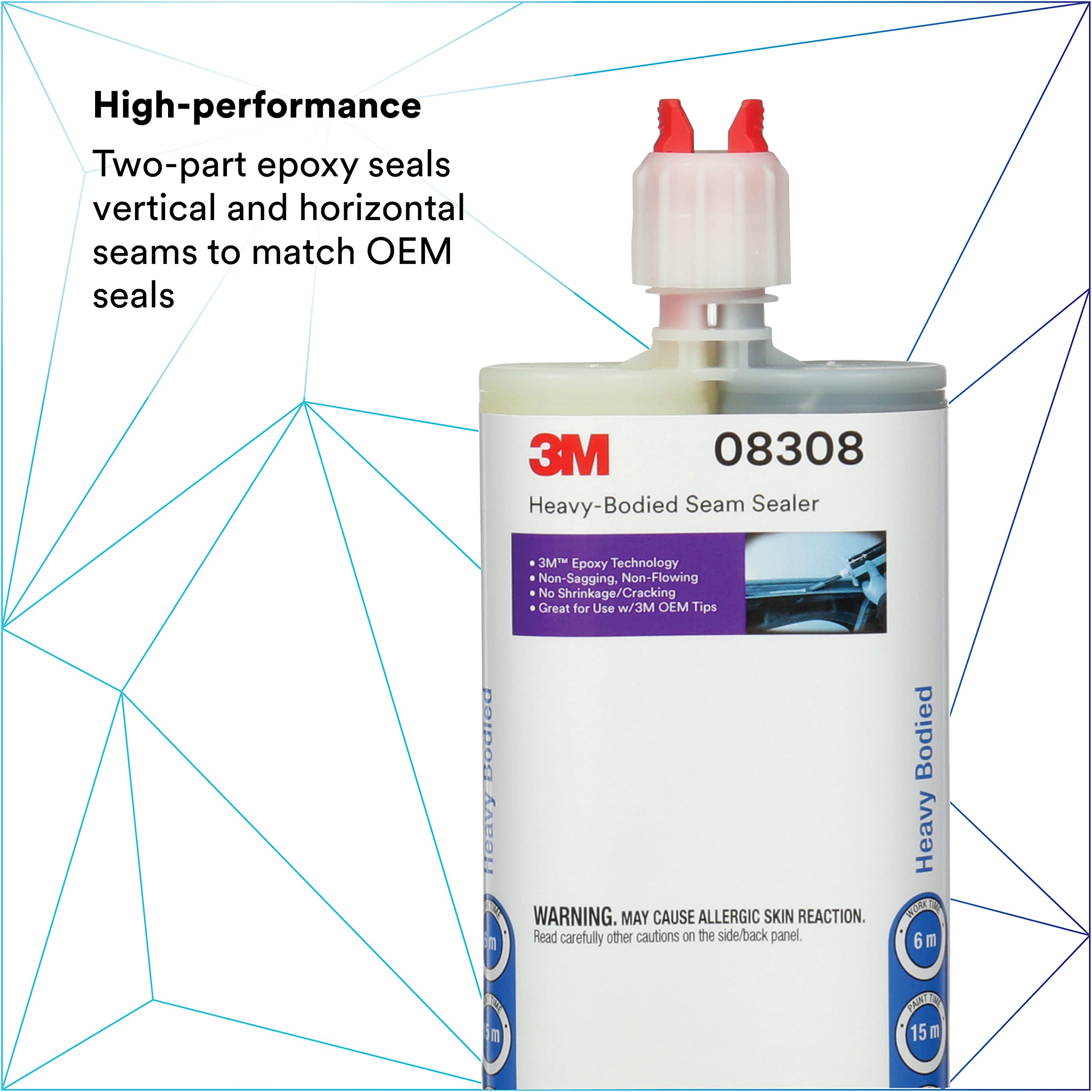 3M Heavy-Bodied Seam Sealer, Two-Part Automotive Epoxy, 200ml, Black, Model 08308