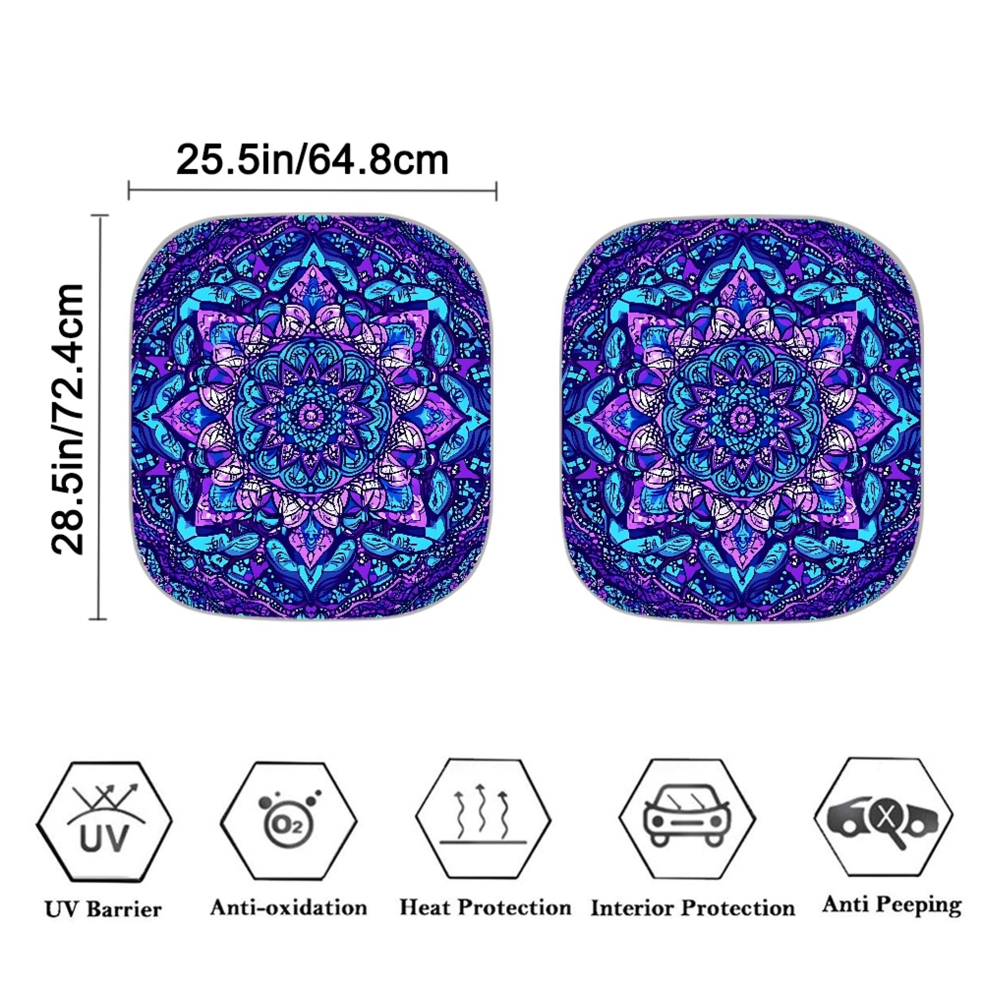 HUISEFOR Mandala Purple Windshield Sun Shade for Auto, Purple Car Sunshade Sun Visor Front Windshield Cover, Great for Outdoor T