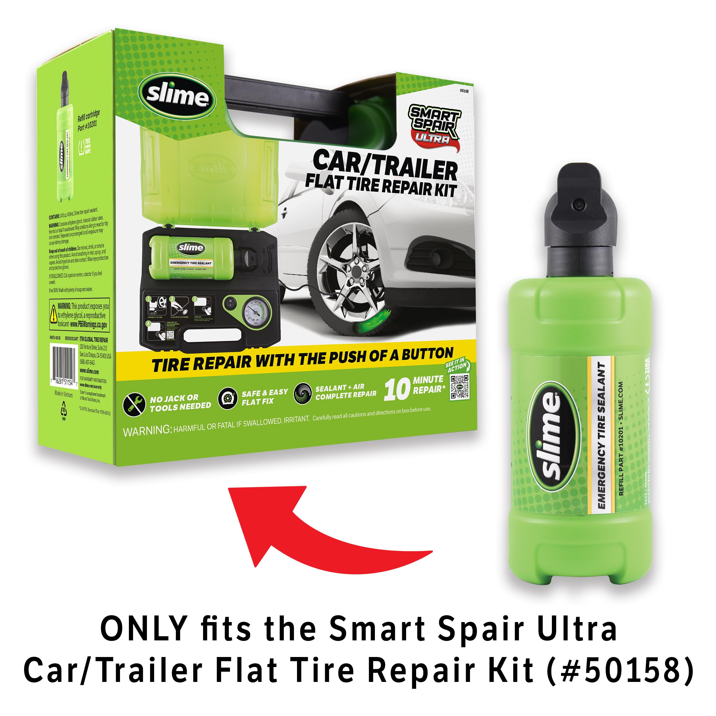 Slime 10201 Sealant Replacement Cartridge - 22oz Foam Refill for Smart Spair Ultra Car Flat Tire Repair Kit