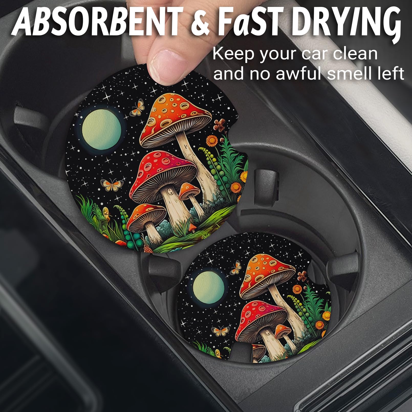 Yonlevres Car Coasters for Cup Holders,2.75 '' Anti Slip Rubber Mat with A Finger Notch, 2 Pack Car Cup Holder Coasters for Car