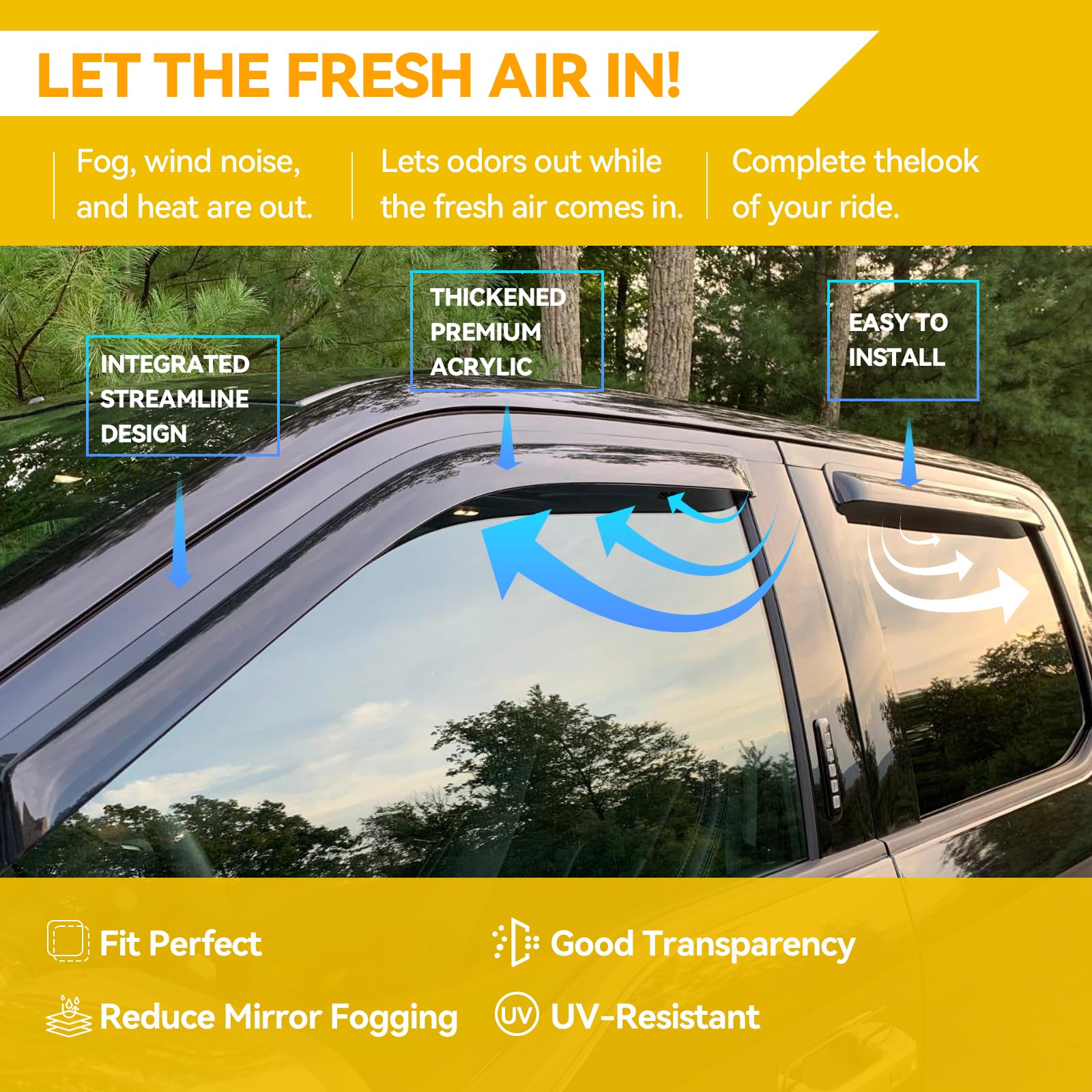 Cmvt Auto Window Visors For Ford Focus 2012-2018 Sedan & Hatchback, Rain Guards Shields Vent Shade Deflector Dark Smoke 2013 201