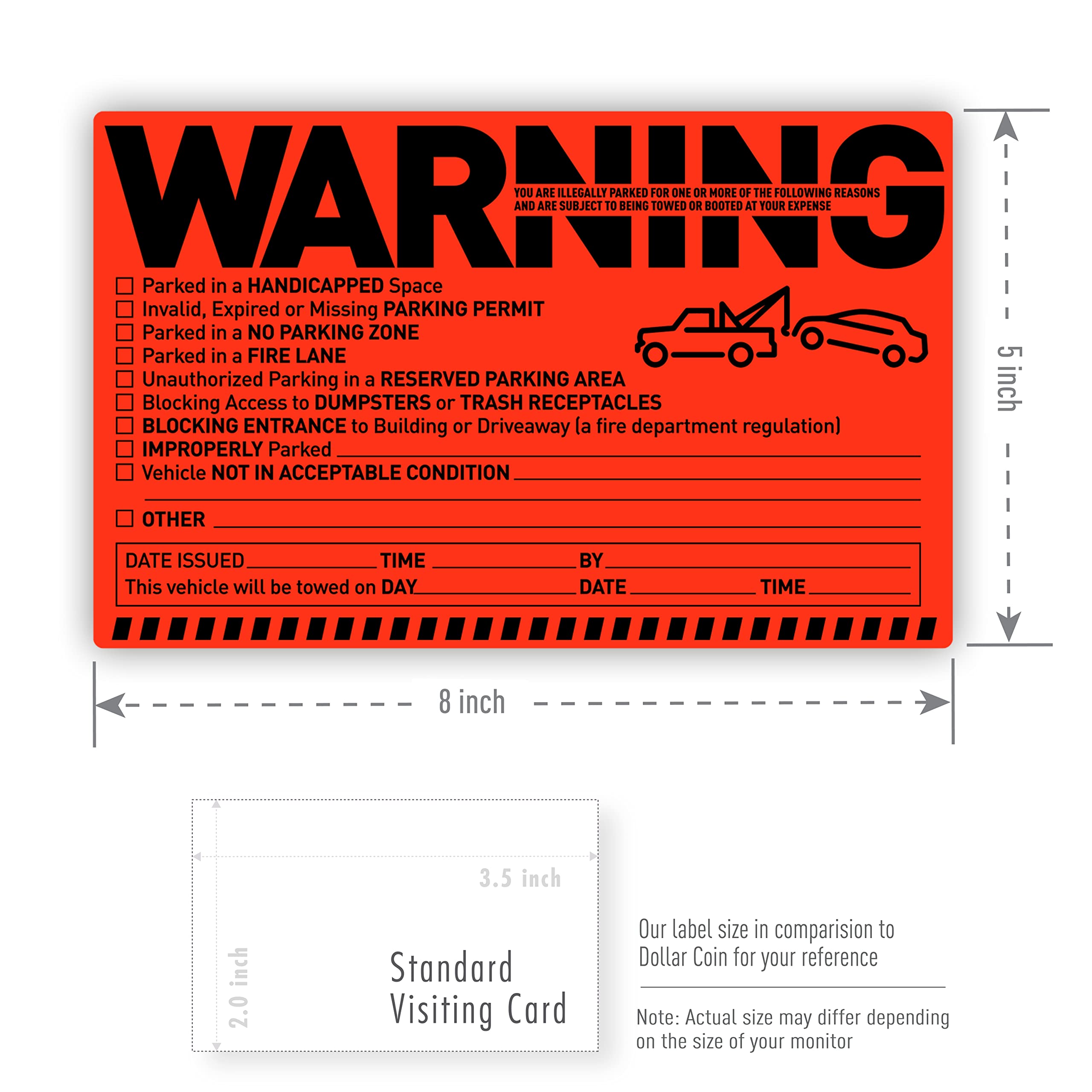 Easykart Labels Parking Violation Notice Stickers - 50 Fluorescent Orange Adhesive Labels for Cars, Model EKL/10/2022/15