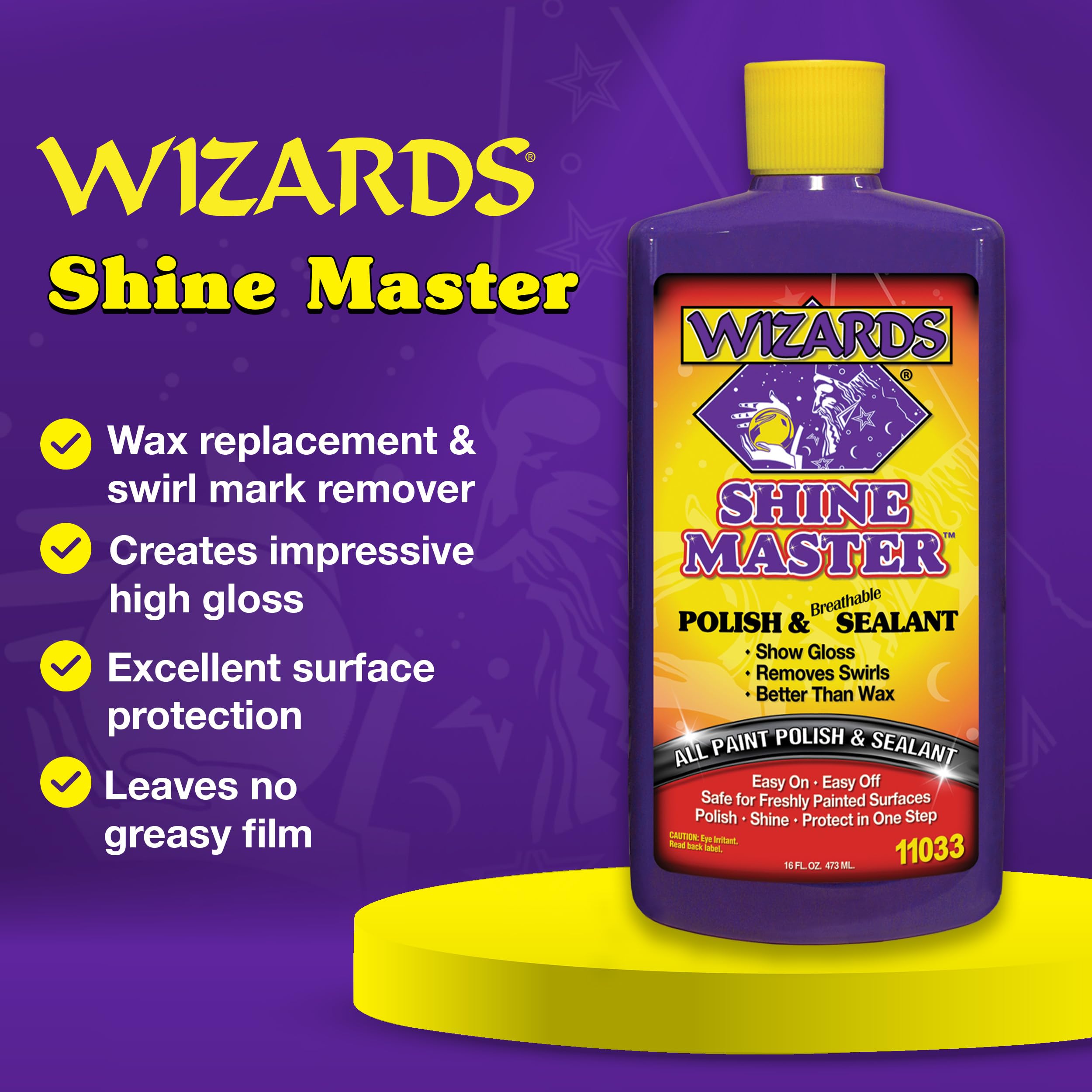 Wizards Shine Master Polish - 16 oz Acrylic Sealant, No Wax, No Greasy Film, for Car & Boat