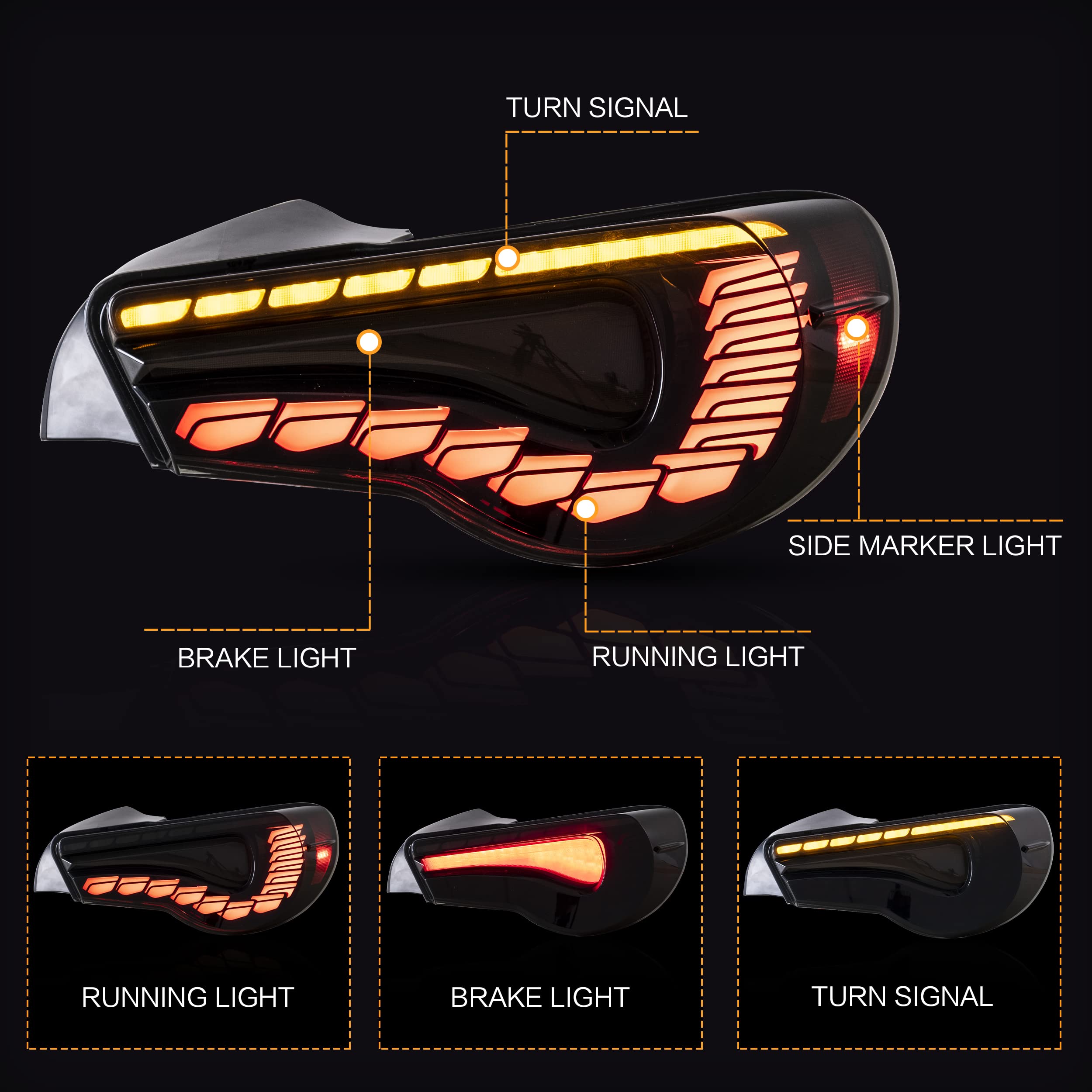 Vland Tail Lights Assembly Fit For Toyota 86 2012-2020, Subaru Brz 2013-2020, Scion Frs 2013-2016, Rear Lamps With Dragon Scales
