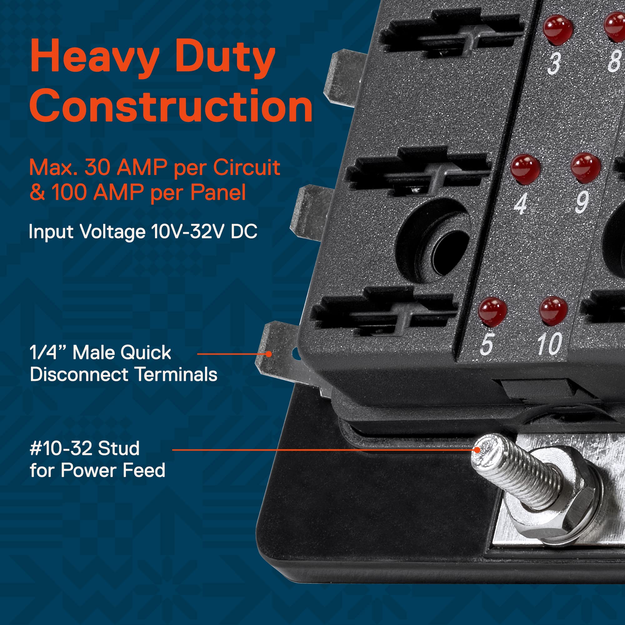 True Mods 10 Way Blade Fuse Box For Automotive [Atc/Ato Blade Fuses] [100 Amp][Led Indicator] [Protection Cover] [10-30V Dc; 12V] Auto Marine Fuse Block