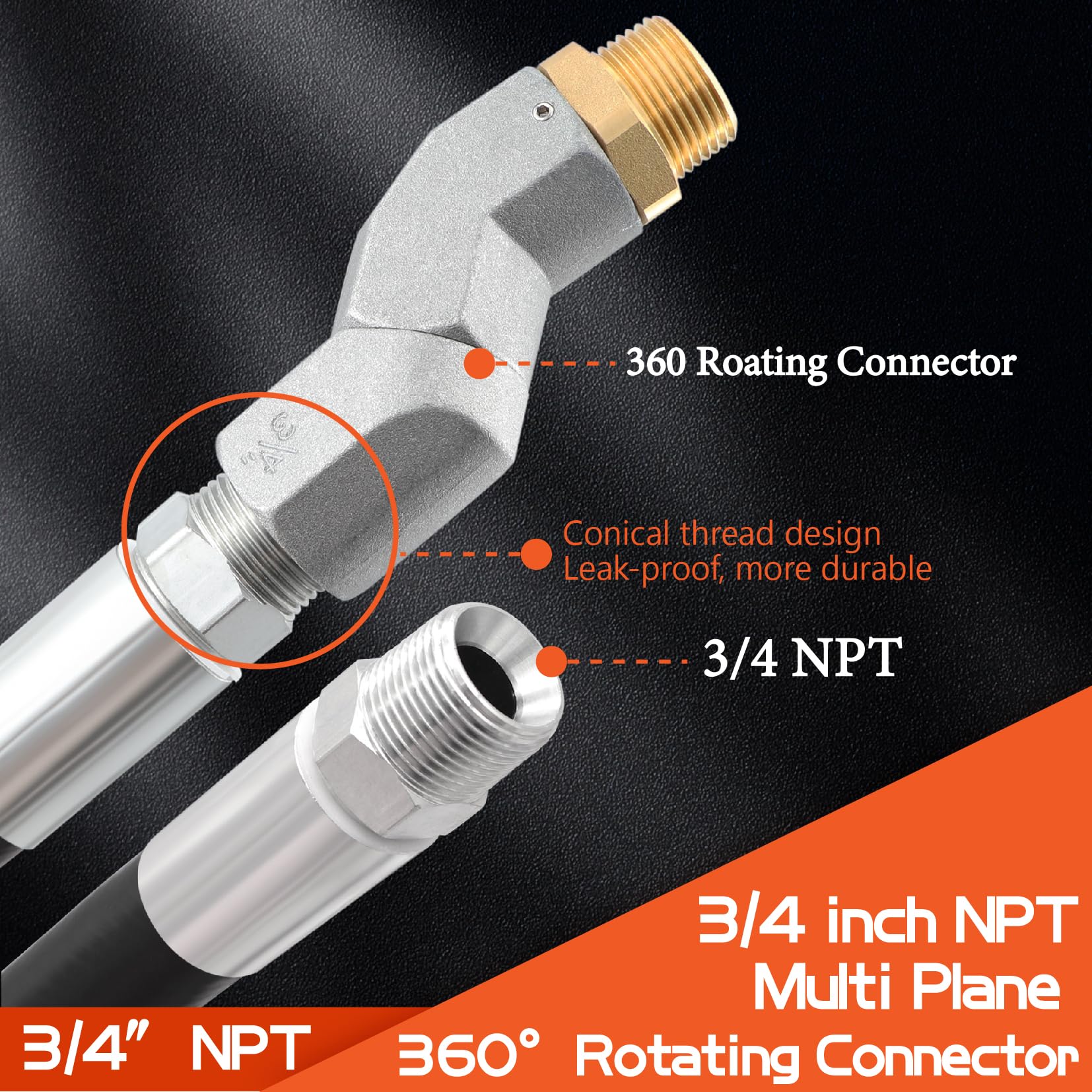 Ruikarhop 3/4" Fuel Transfer Hose 20FT with Swivel Connector - Black, PVC, for Gasoline/Diesel/Biodiesel