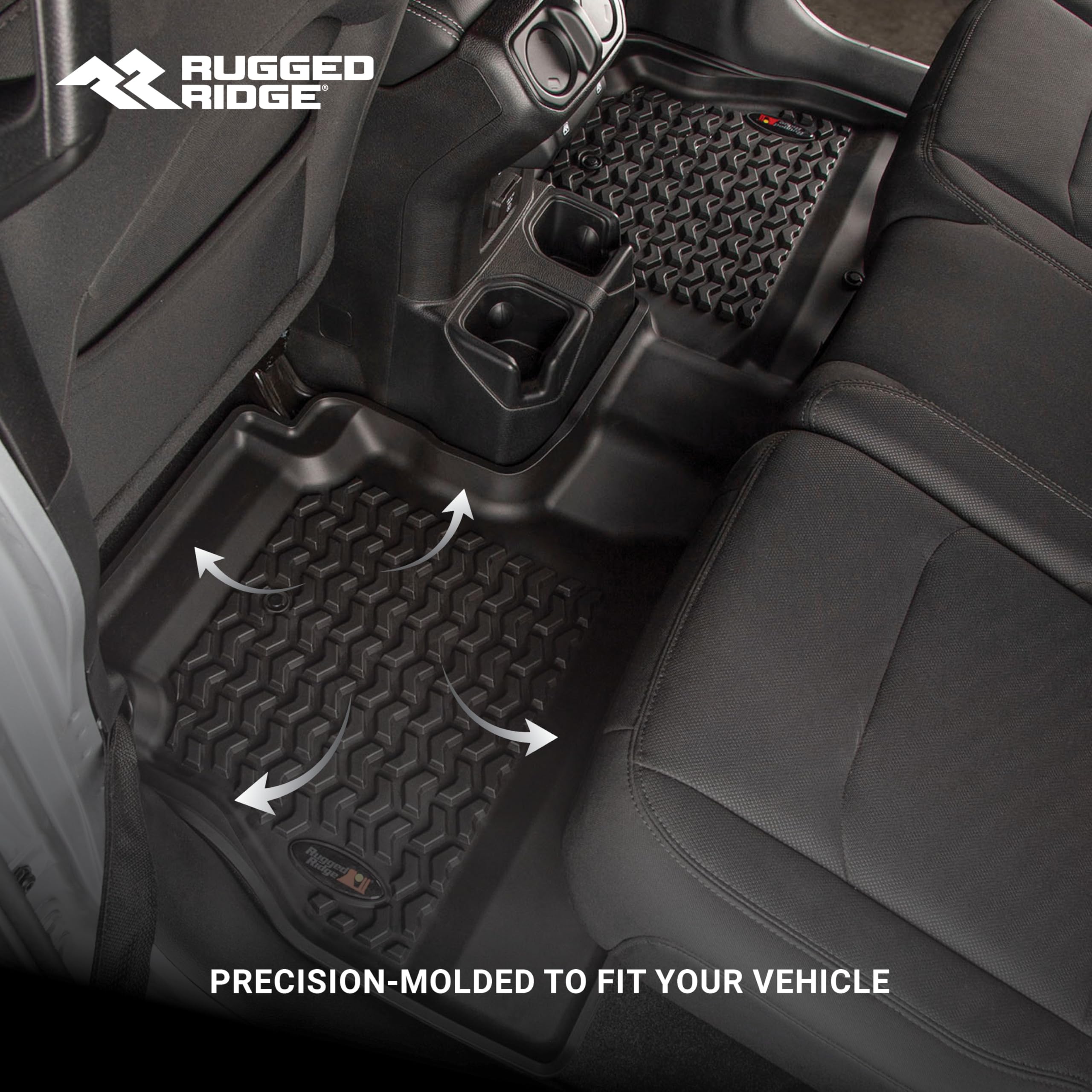 Rugged Ridge Floor Liner Set For Jeep Wrangler Jl | Front & Rear, 4-Piece Set, All-Terrain, Black | 12987.43 | Fits 2018-2024 Jeep Wrangler Jl 2-Door