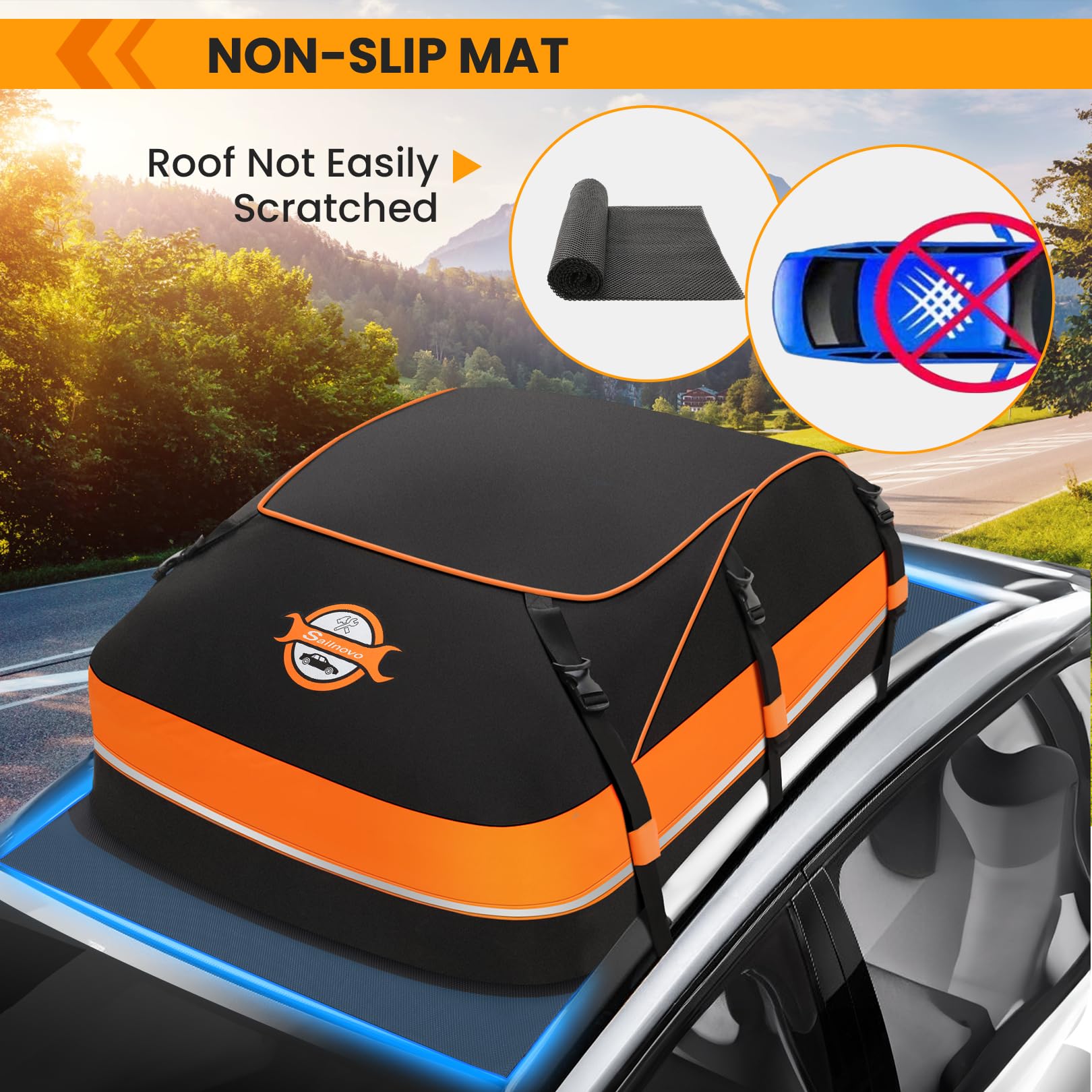 Sailnovo Rooftop Cargo Carrier Bag, Waterproof, 20 Cubic Feet, Oxford Fabric, Includes Anti-Slip Mat & Door Hooks